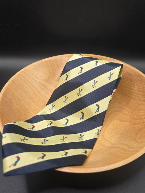 Ambassador Vintage Golf Tie - Blue Yellow Diagonal Stripe Polyester