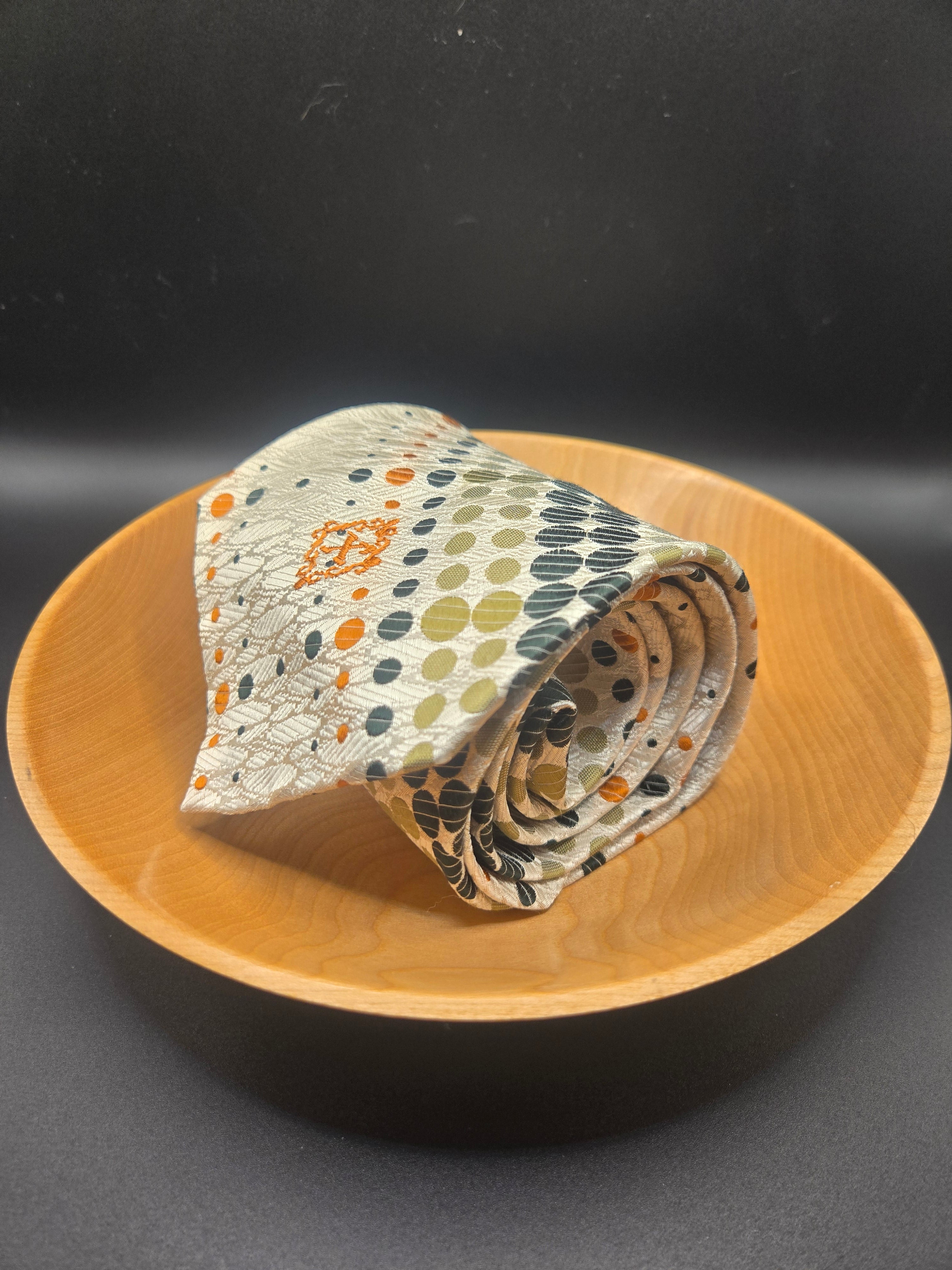 Vintage x'Andrini Oversized Silk Tie – White Multi-Color Polka Dots