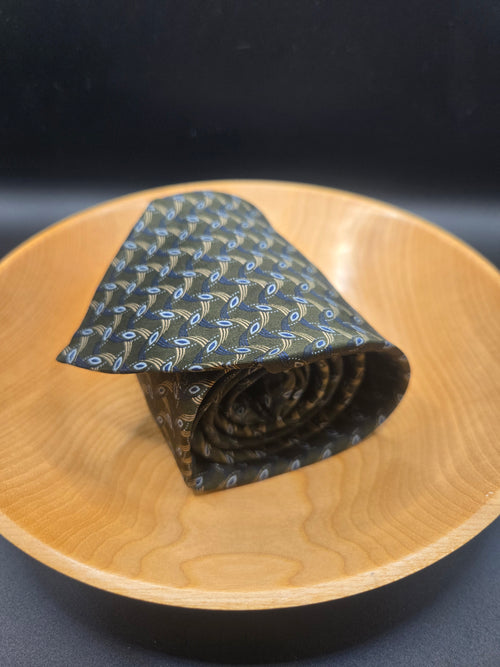 Arrow Silk Tie – Green with Art Deco Pattern