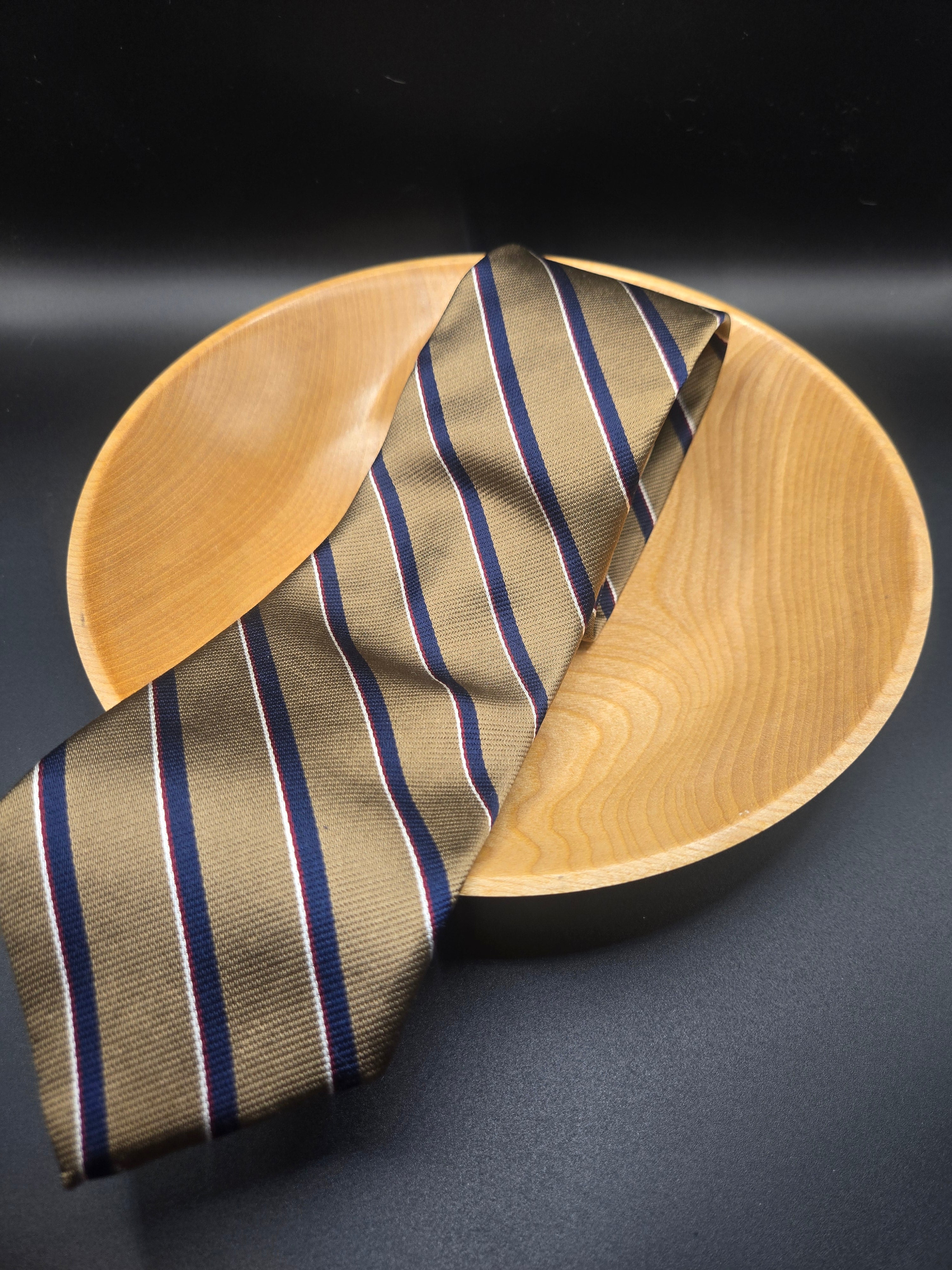 Vintage Don Loper Silk Tie – Gold with Blue Diagonal Stripes