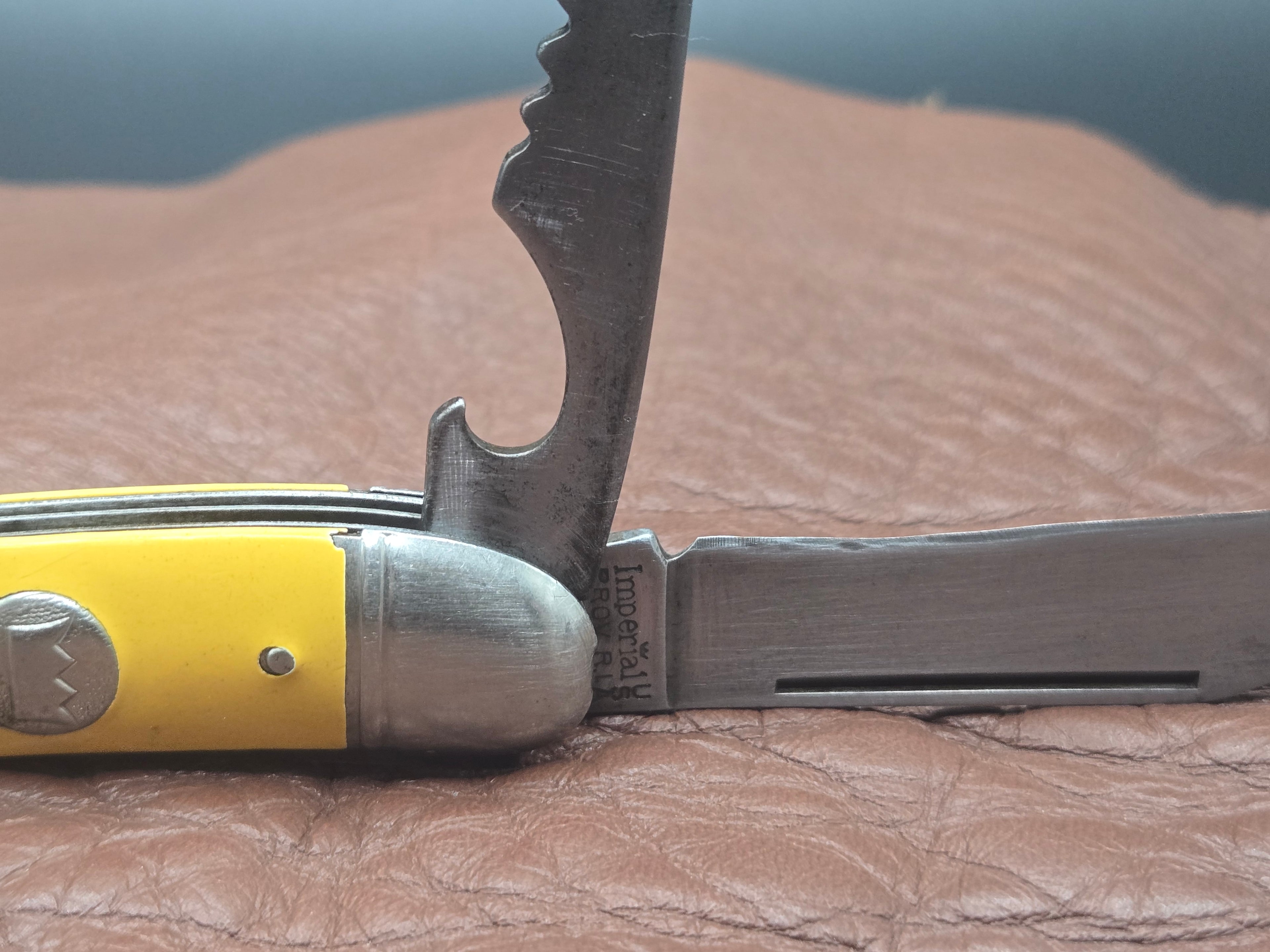 Vintage Imperial Fisherman Knife - Providence RI Yellow Laminate 80s-90s