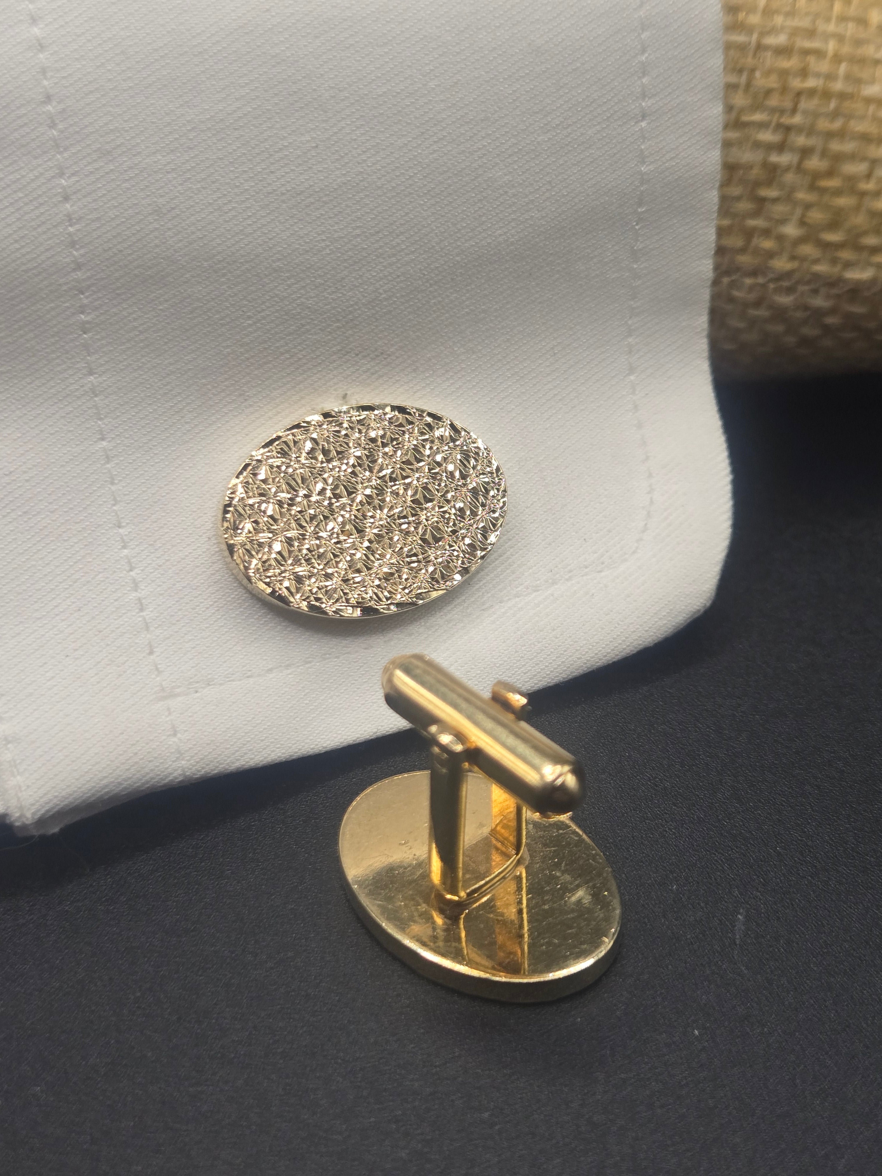 Gold Tone Textured Oval Cufflinks