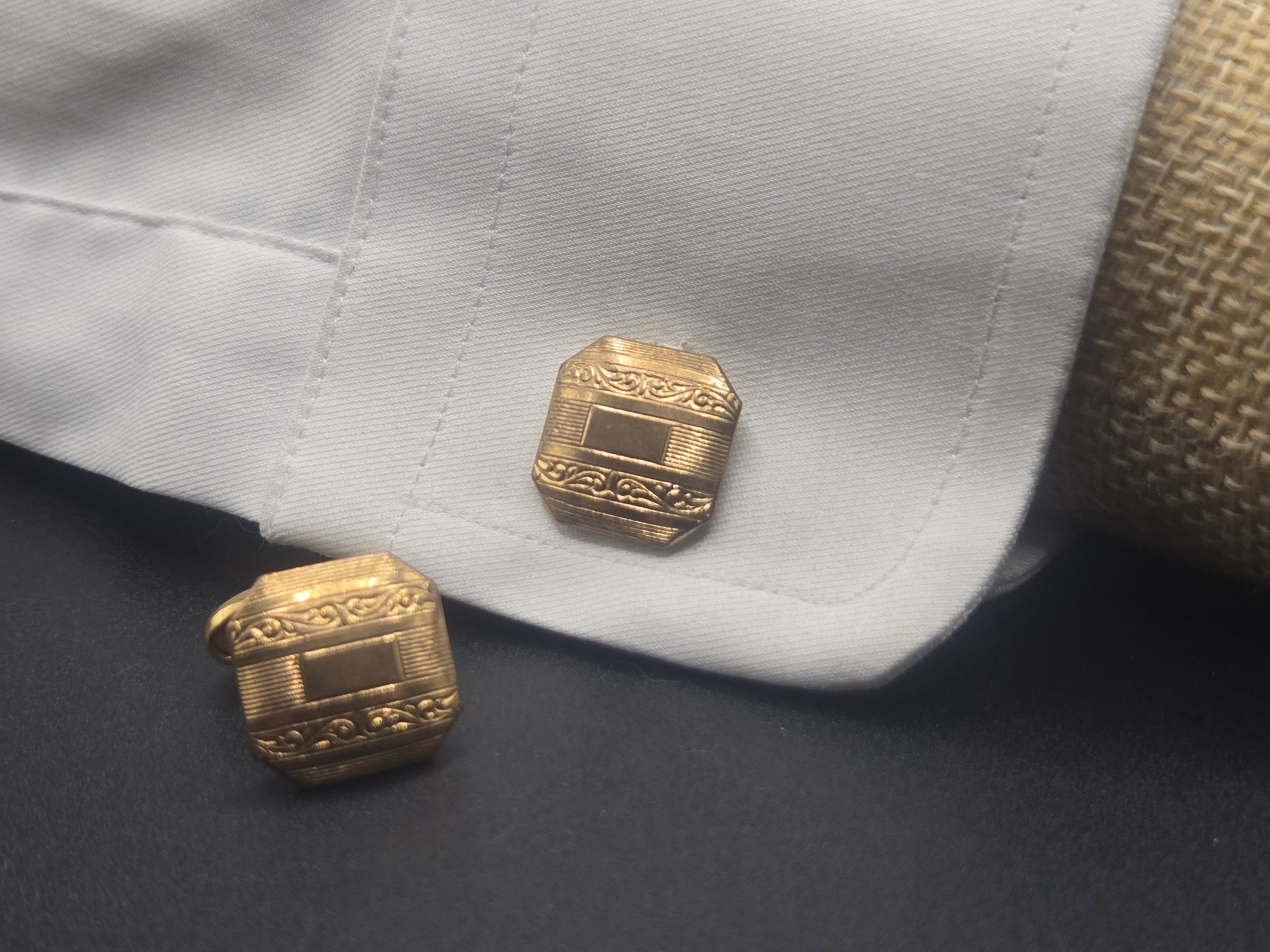 Art Deco Gold Tone Square Cufflinks