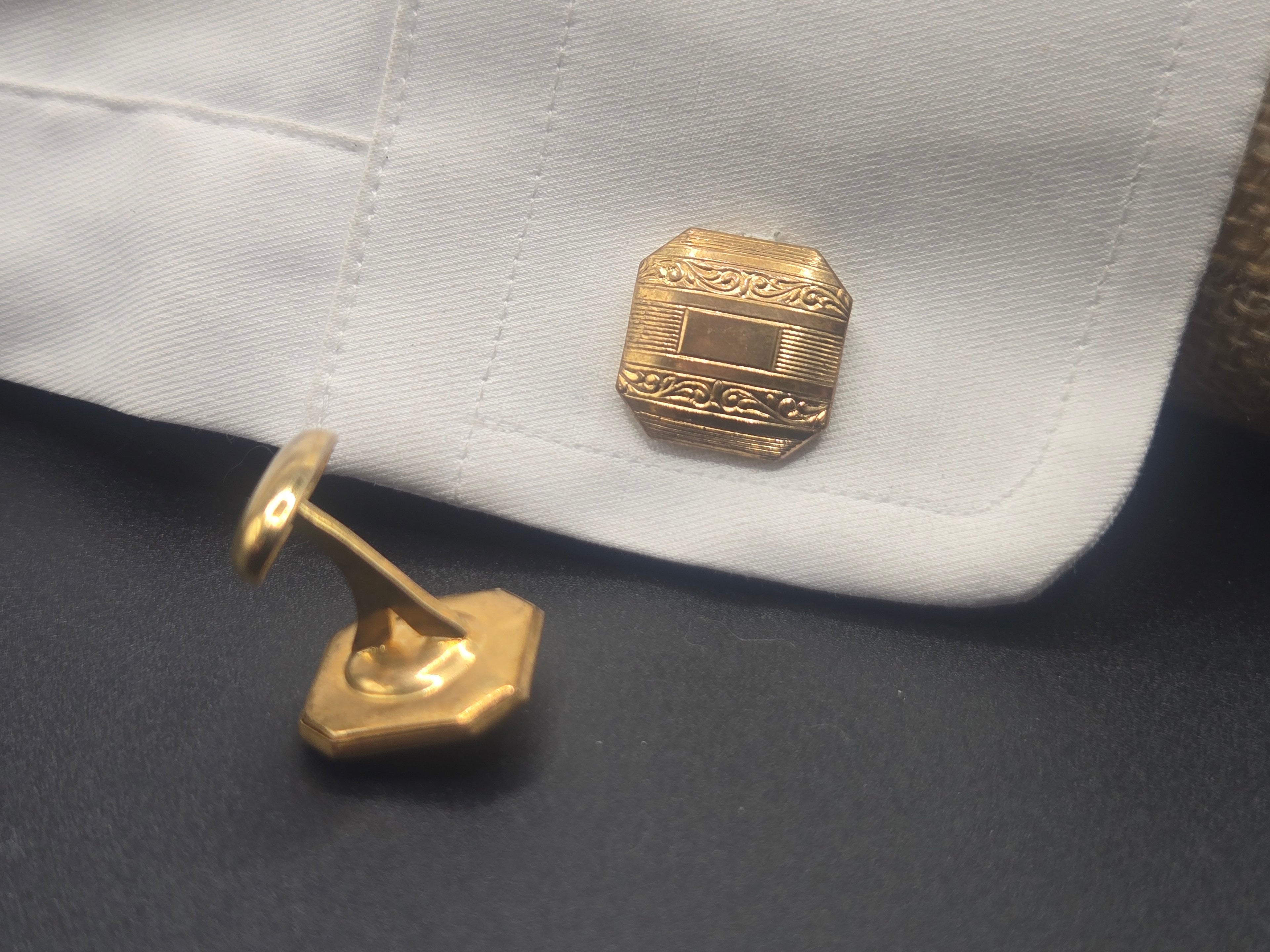 Art Deco Gold Tone Square Cufflinks