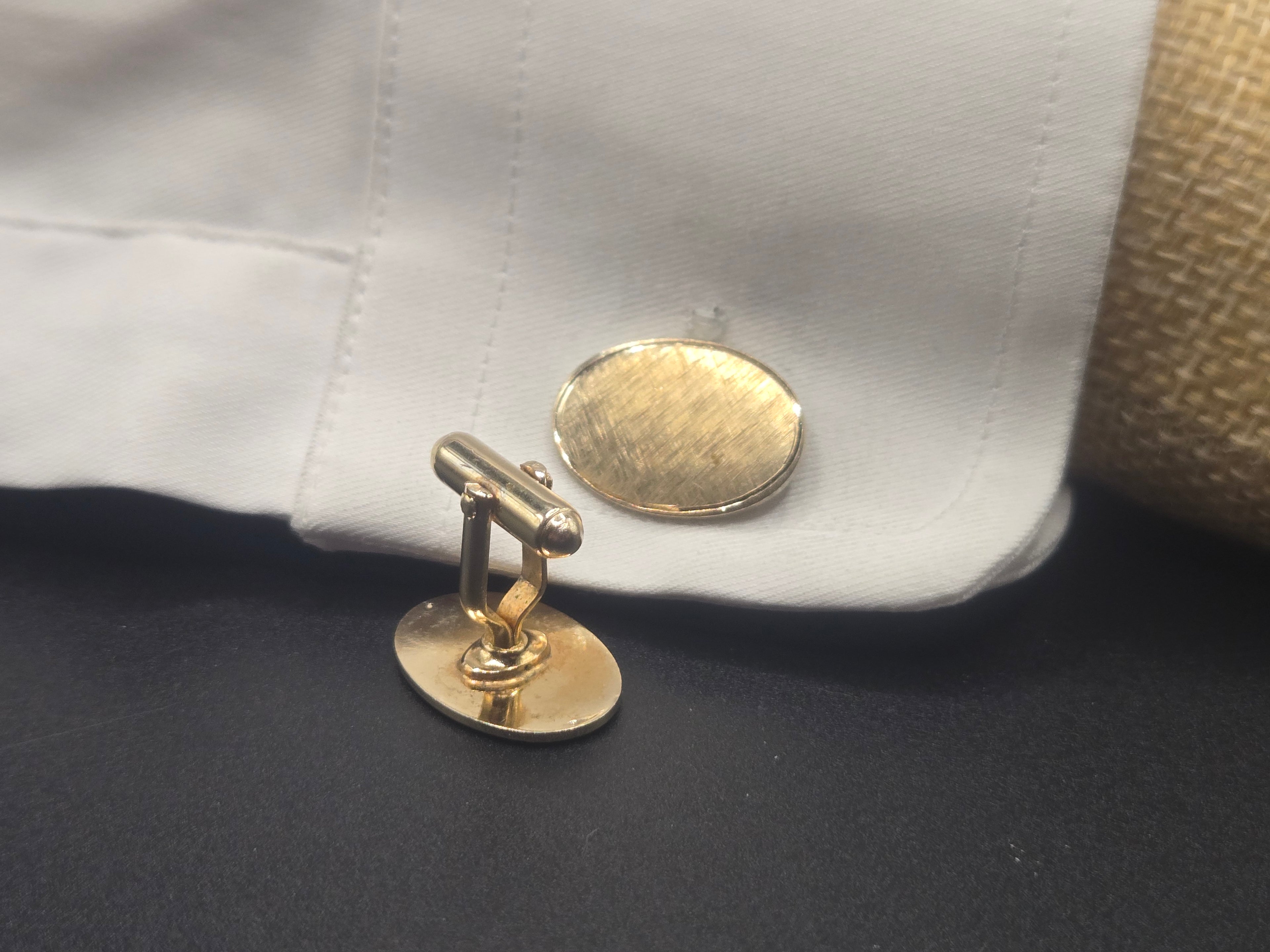 Vintage Gold Tone Textured Oval Cufflinks
