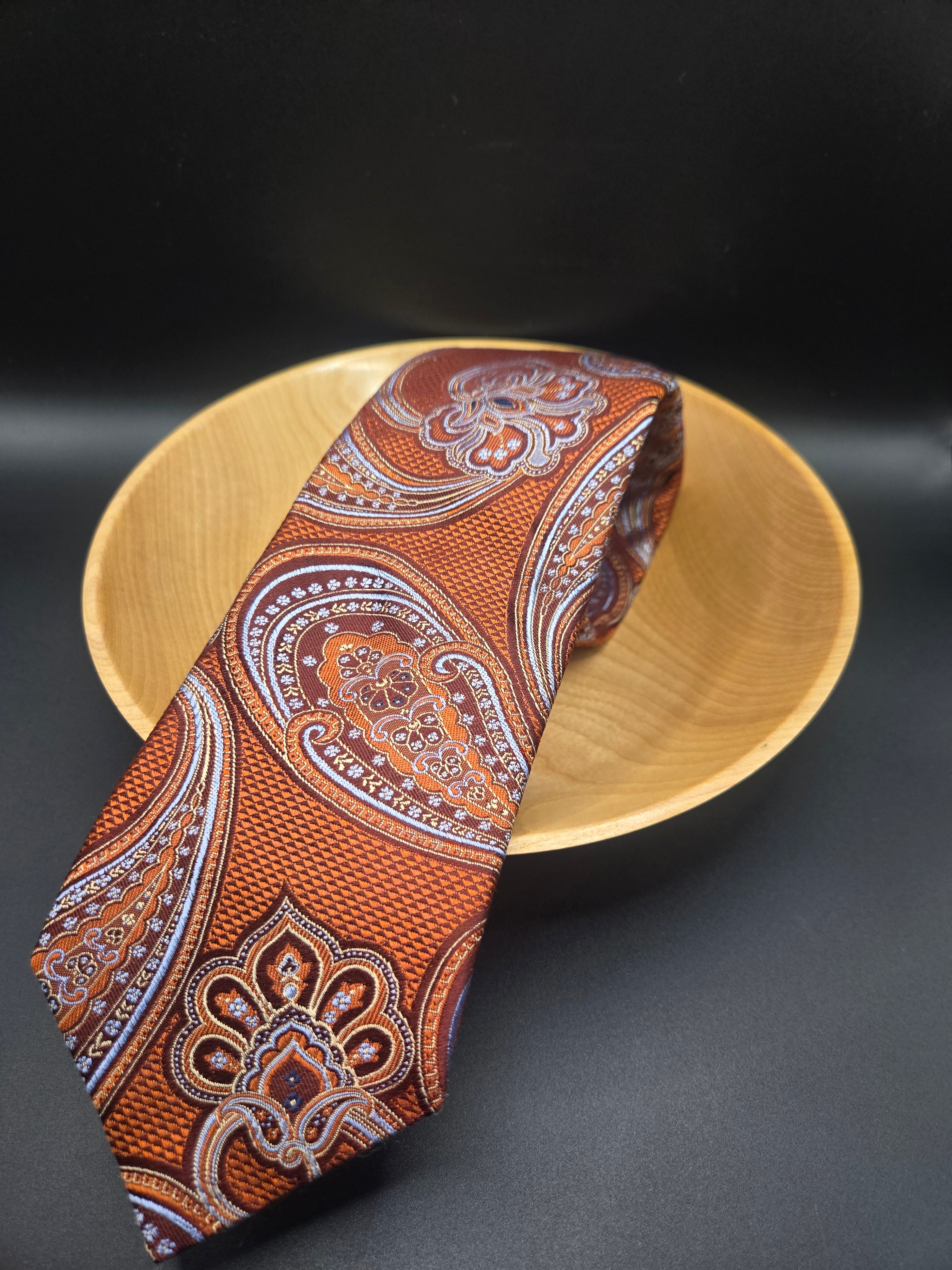 Nordstrom Silk Tie - Orange Paisley with Blue Highlights Vintage