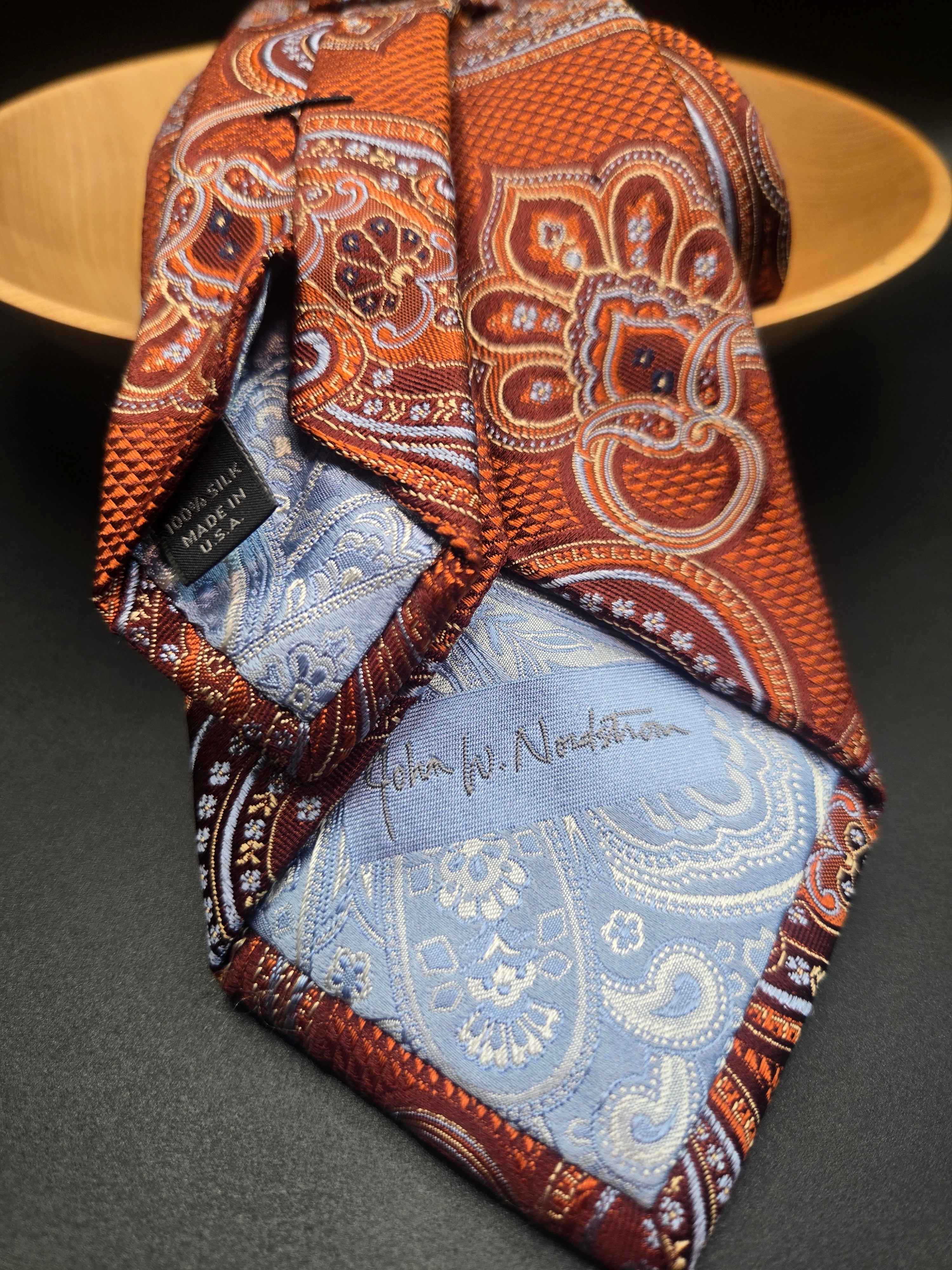 Nordstrom Silk Tie - Orange Paisley with Blue Highlights Vintage