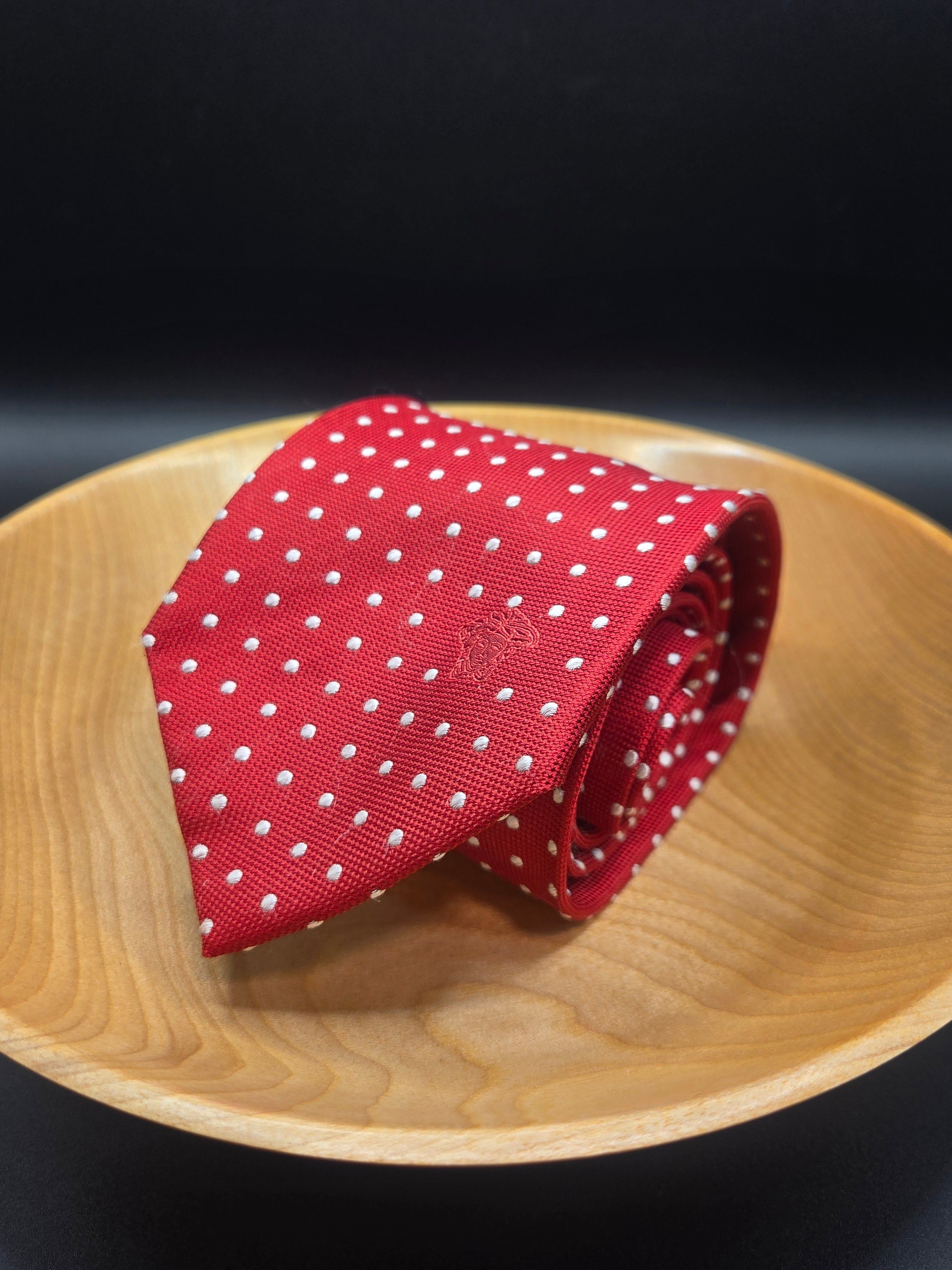 Versace Silk Necktie - Red with White Dots