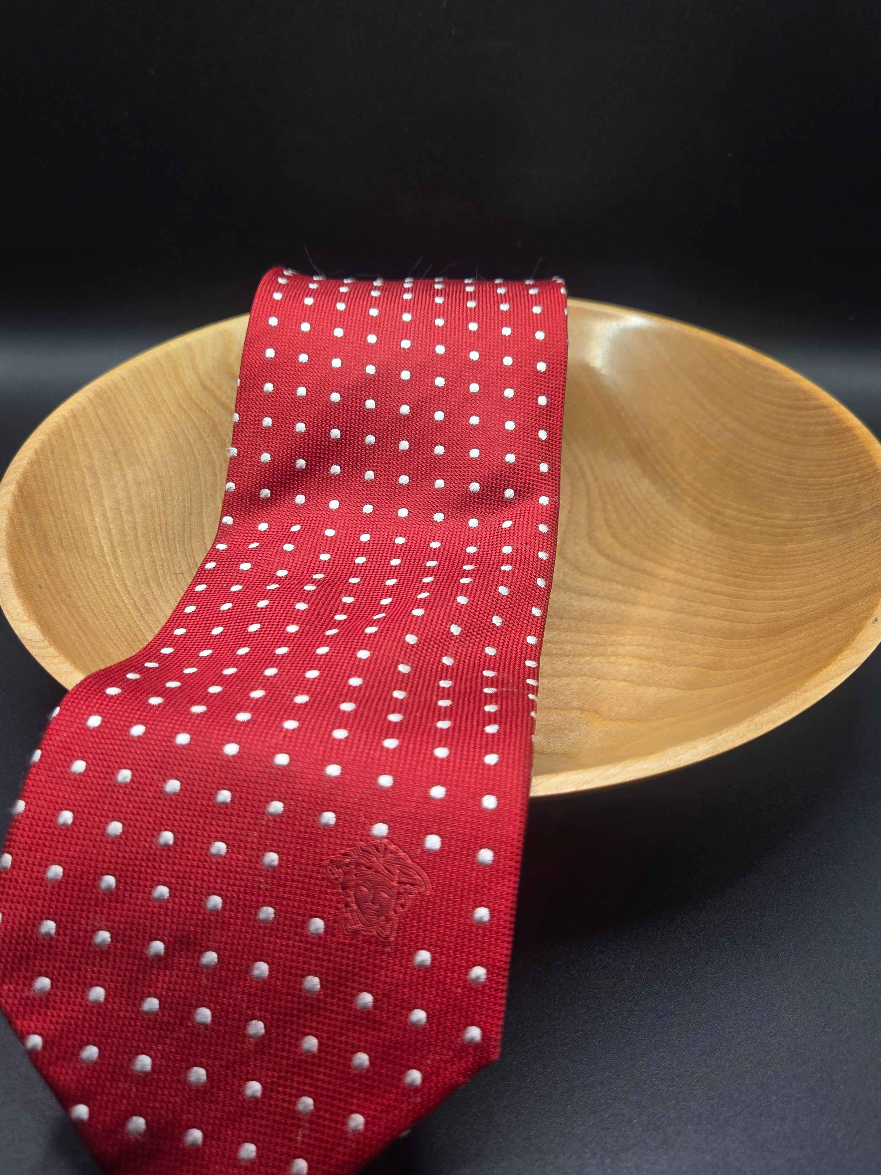 Versace Silk Necktie - Red with White Dots