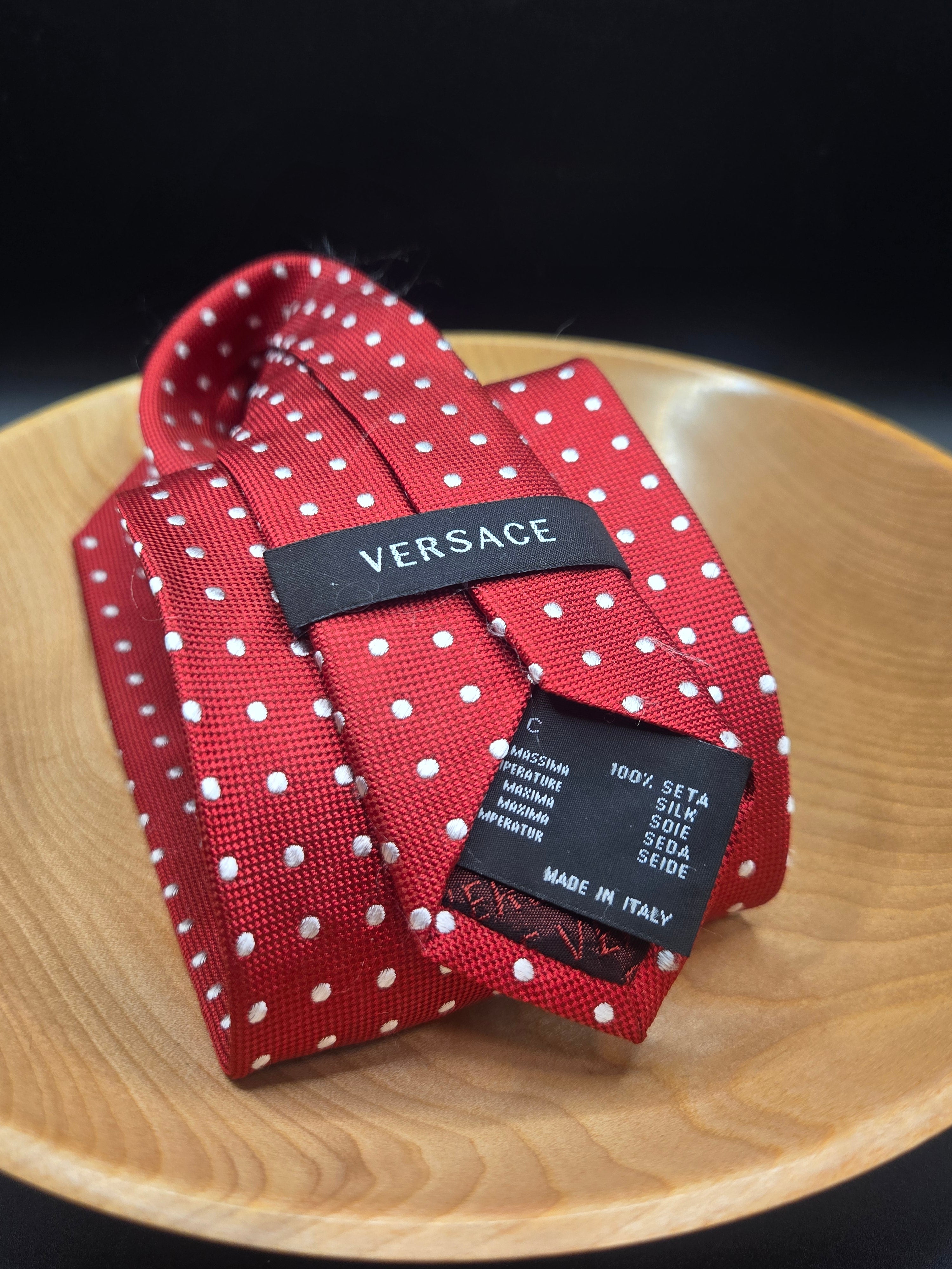 Versace Silk Necktie - Red with White Dots