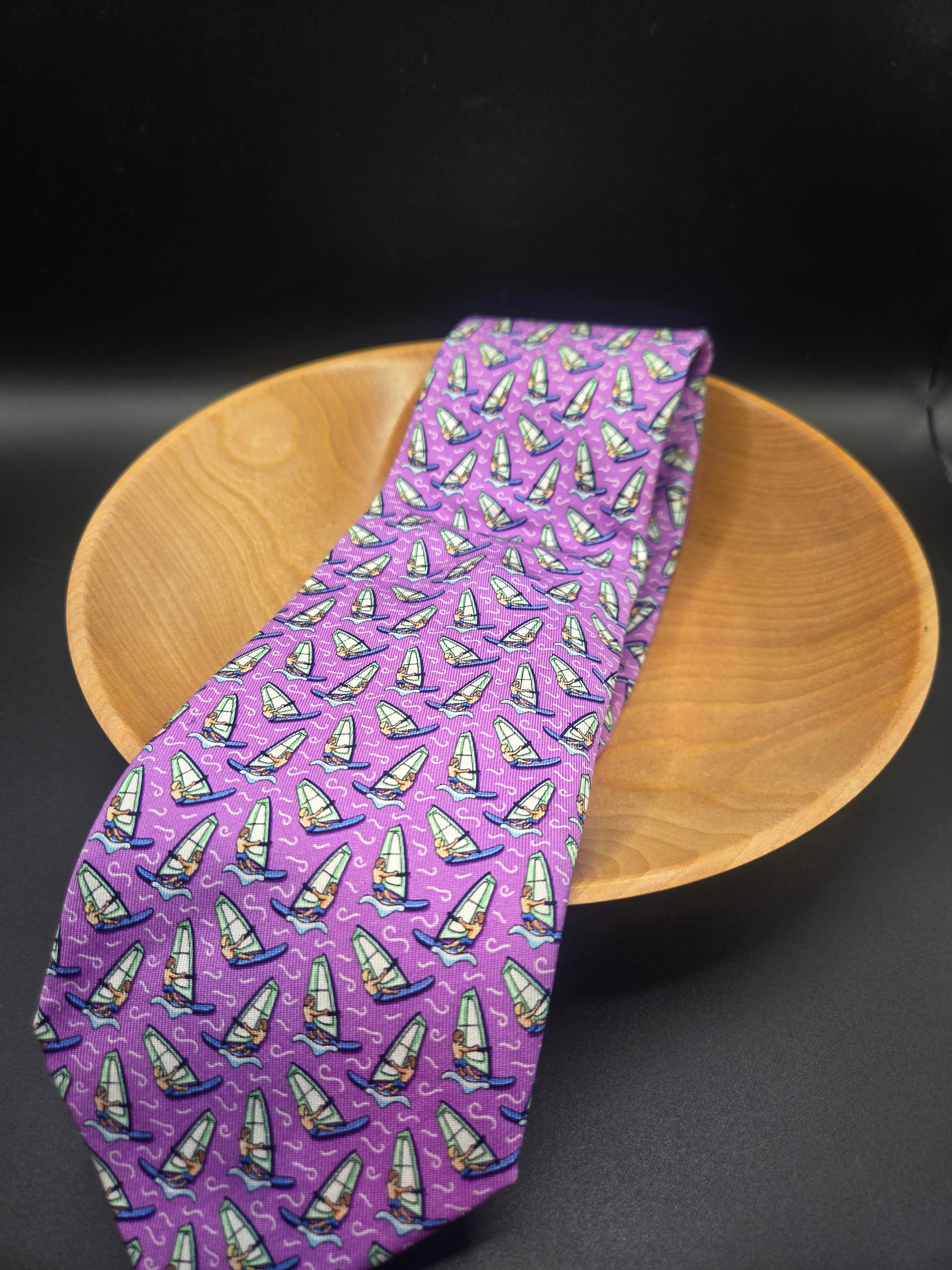 Vineyard Vines Silk Tie - Bright Purple Windsurfer Print | Vintage Novelty Neckwear