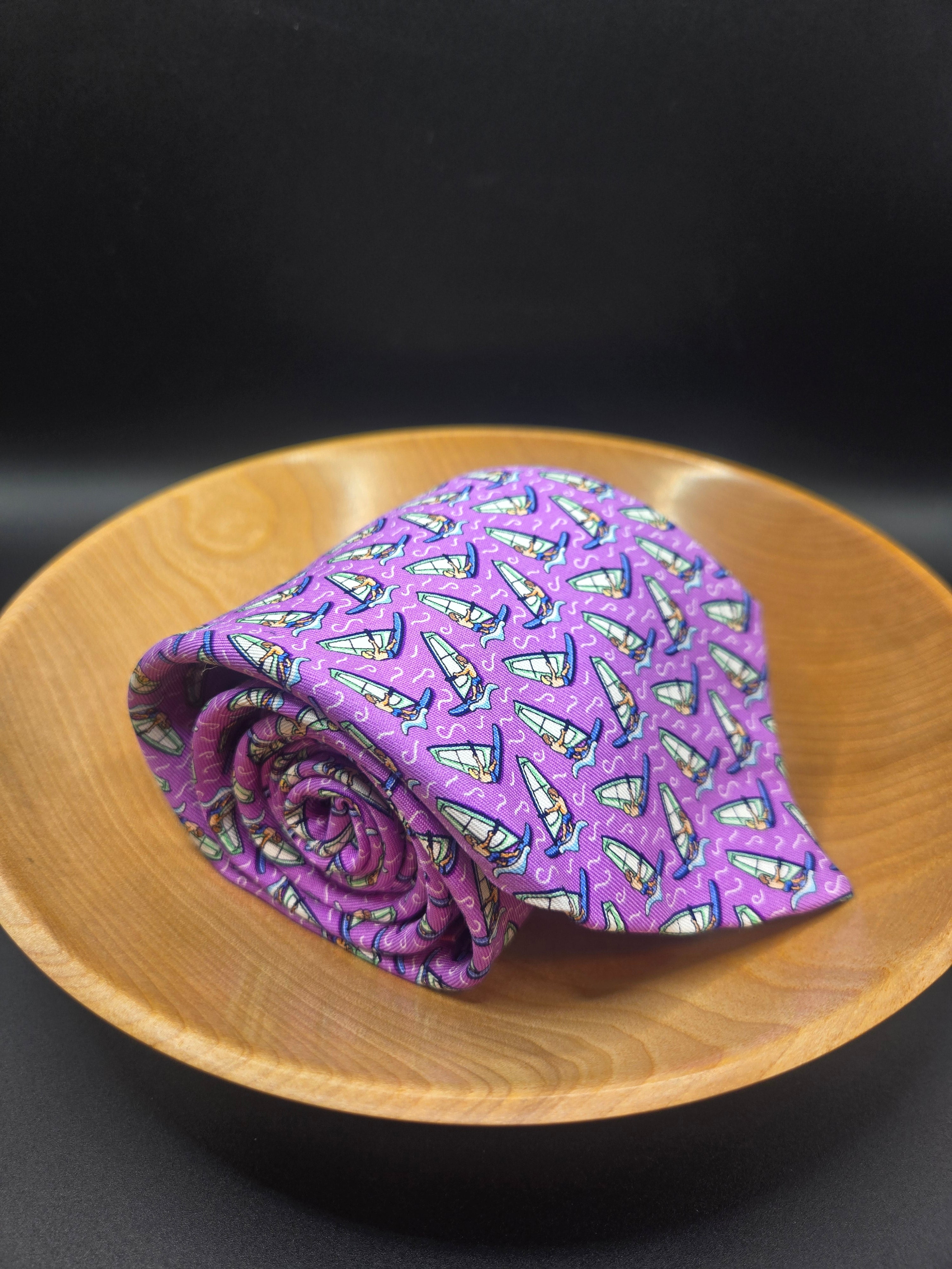 Vineyard Vines Silk Tie - Bright Purple Windsurfer Print | Vintage Novelty Neckwear