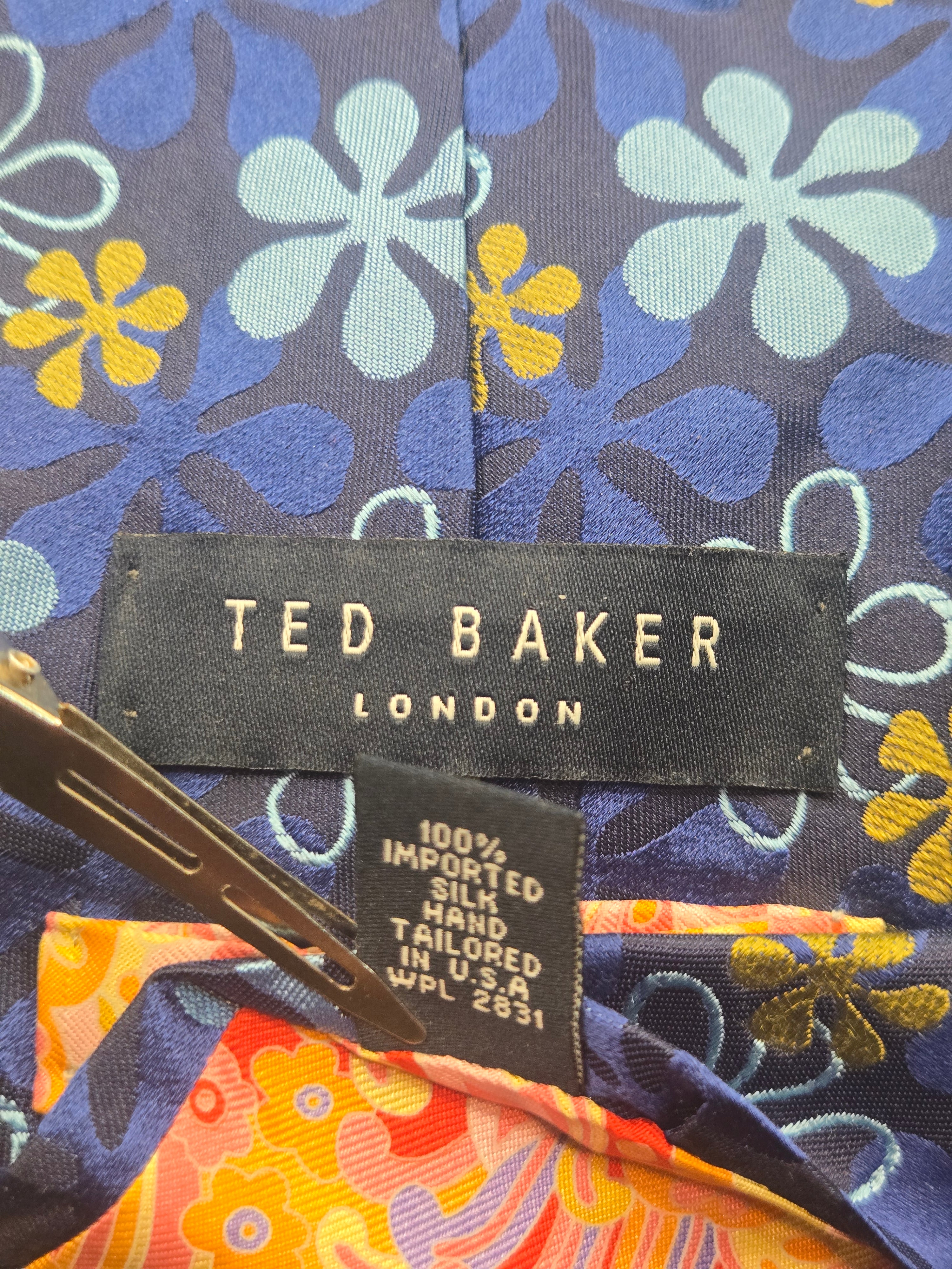 Ted Baker Silk Tie - Blue Retro Floral Print | Fantastic Vintage Condition