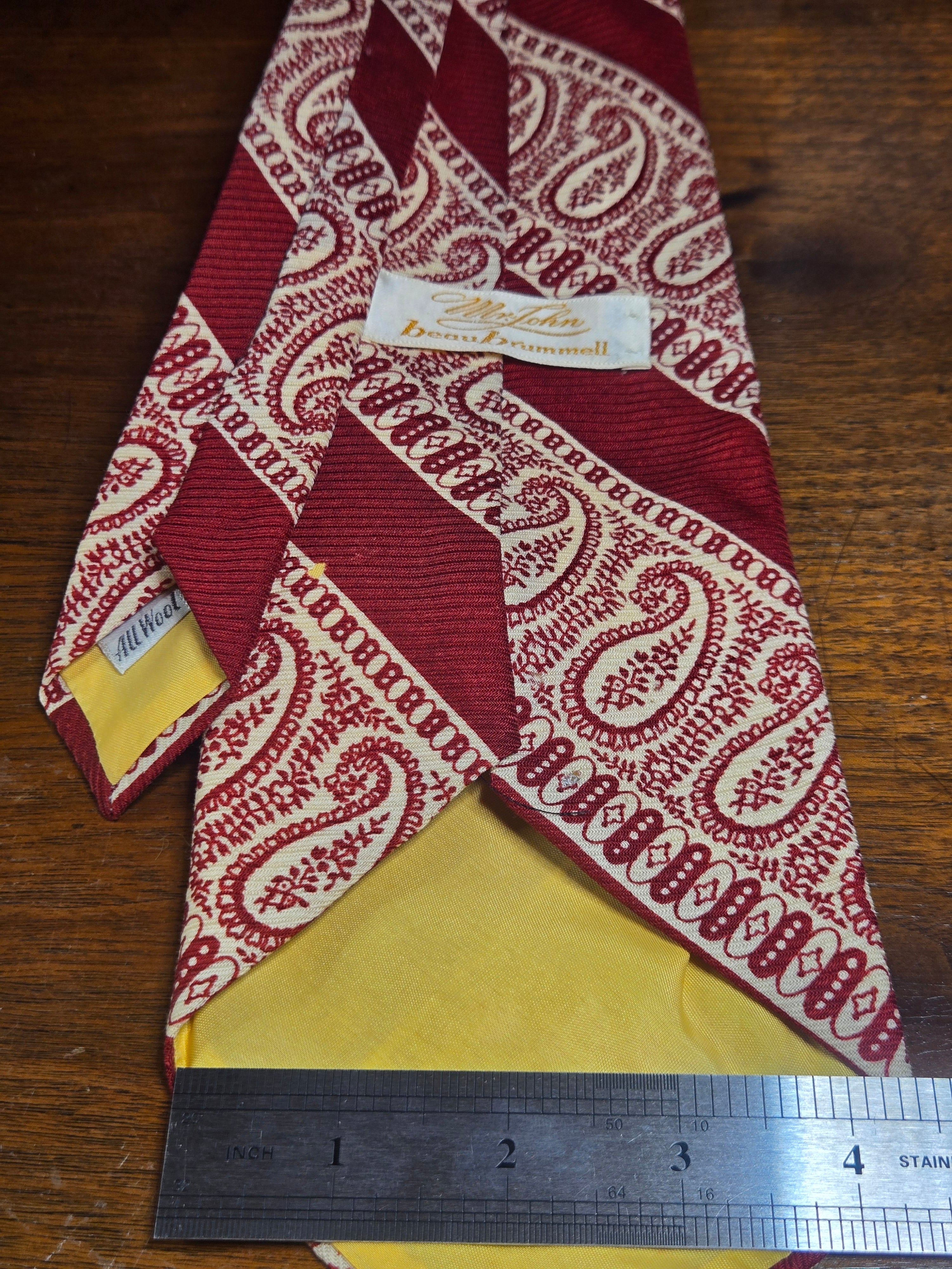 Beau Brummell Red Wool Tie | White Diagonal Paisley | As-Is