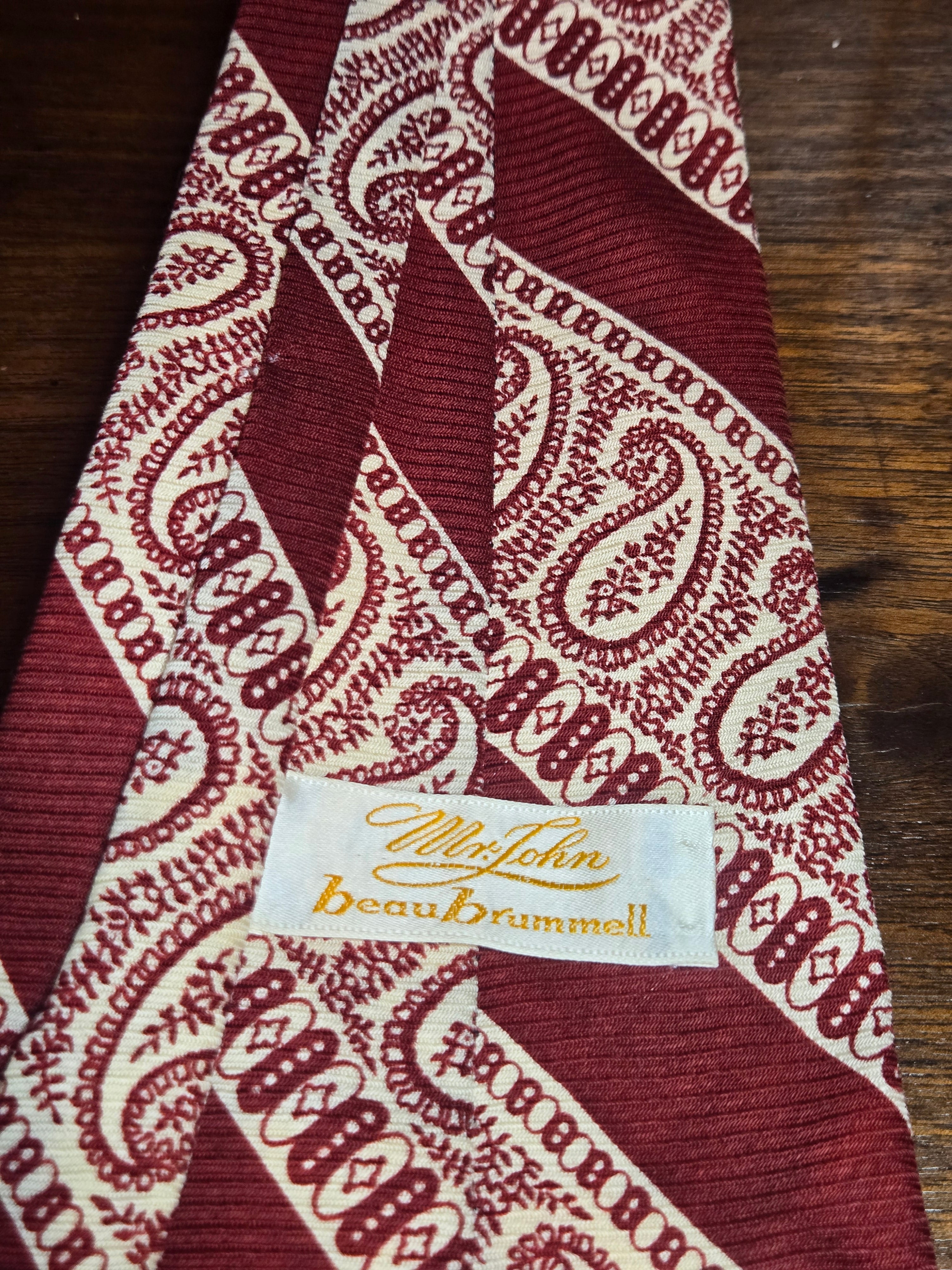 Beau Brummell Red Wool Tie | White Diagonal Paisley | As-Is
