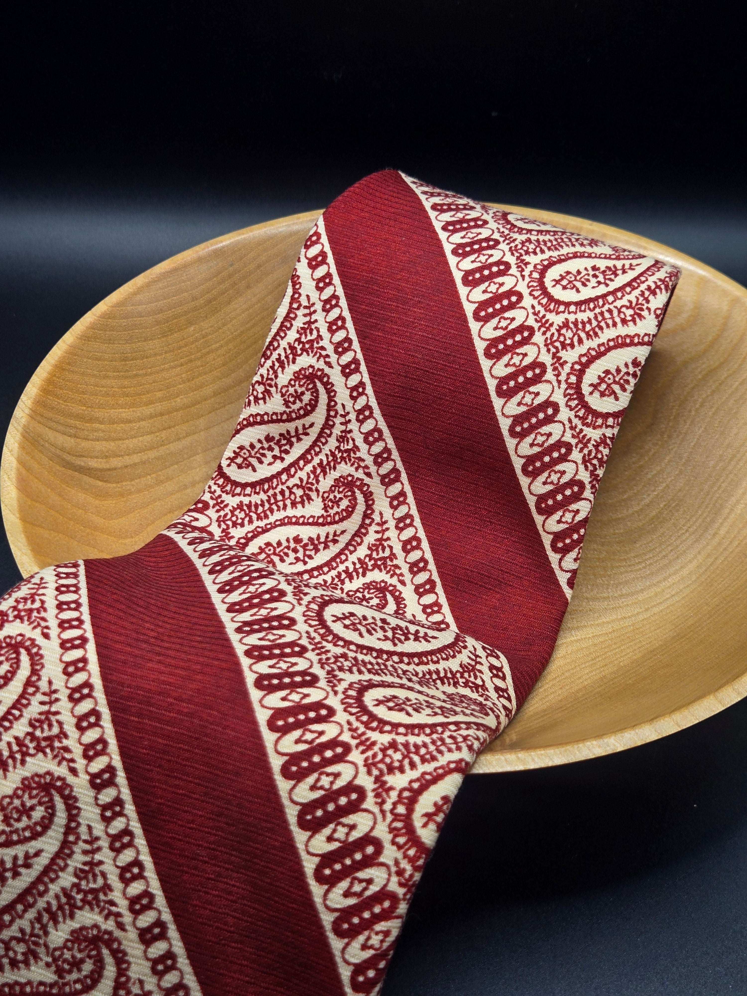 Beau Brummell Red Wool Tie | White Diagonal Paisley | As-Is