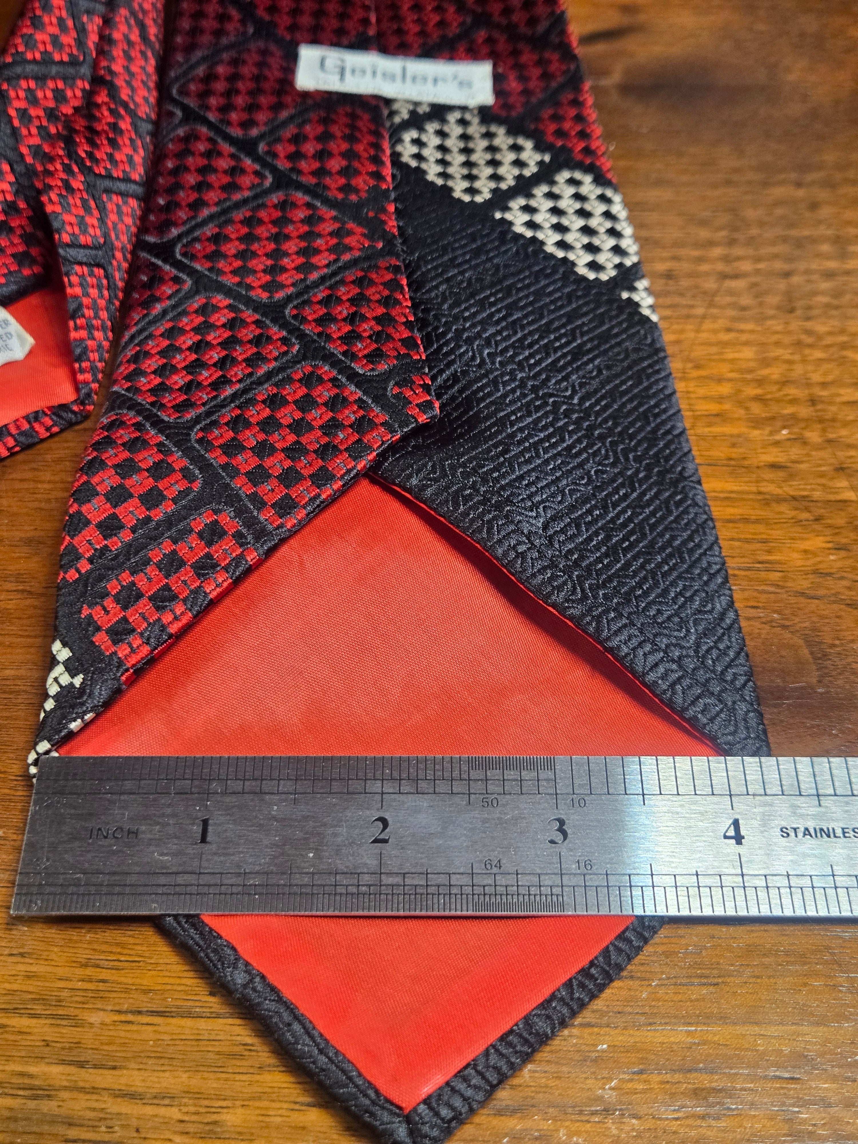 Geisler Polyester Tie | Red, Black & White Checkered Stripe