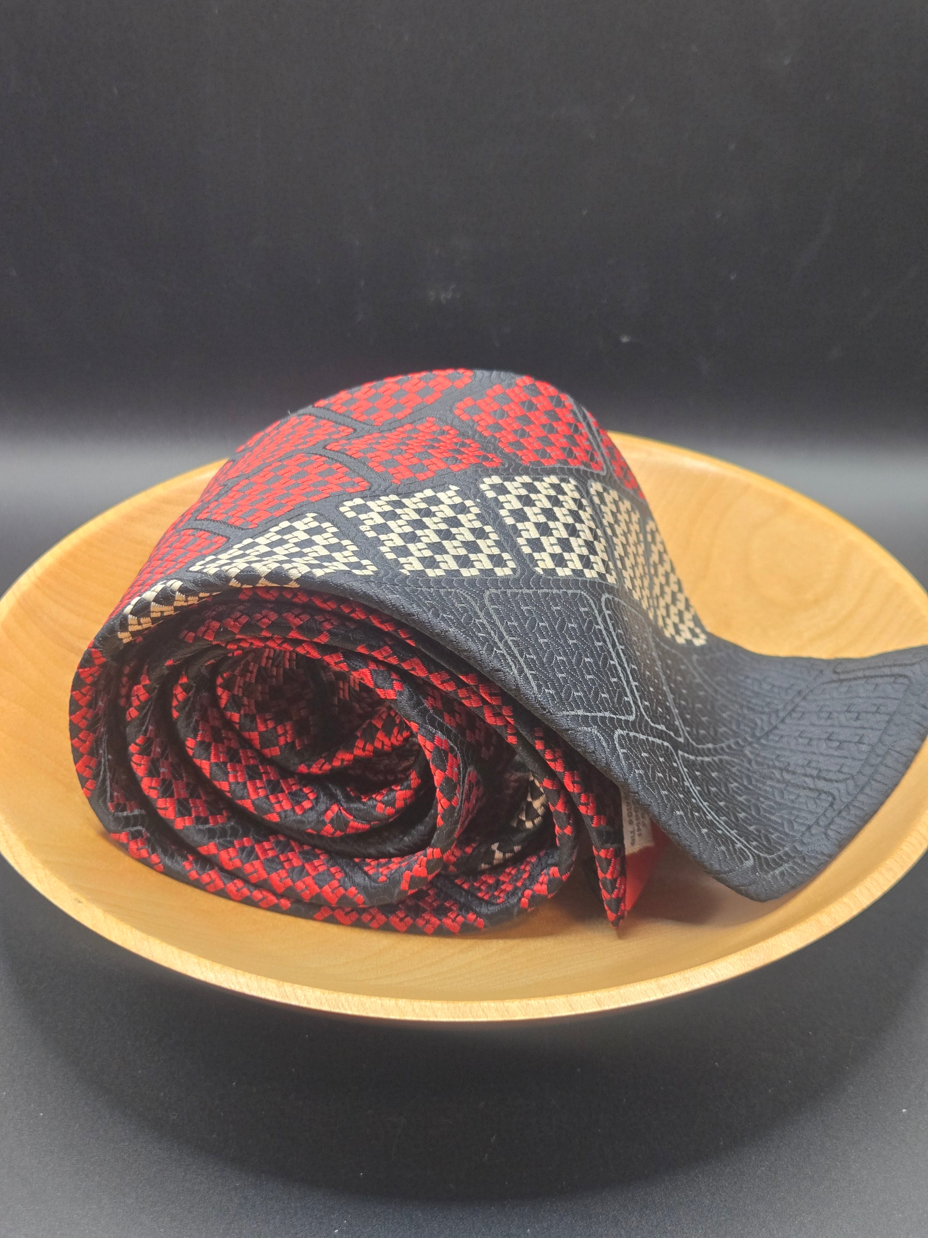 Geisler Polyester Tie | Red, Black & White Checkered Stripe