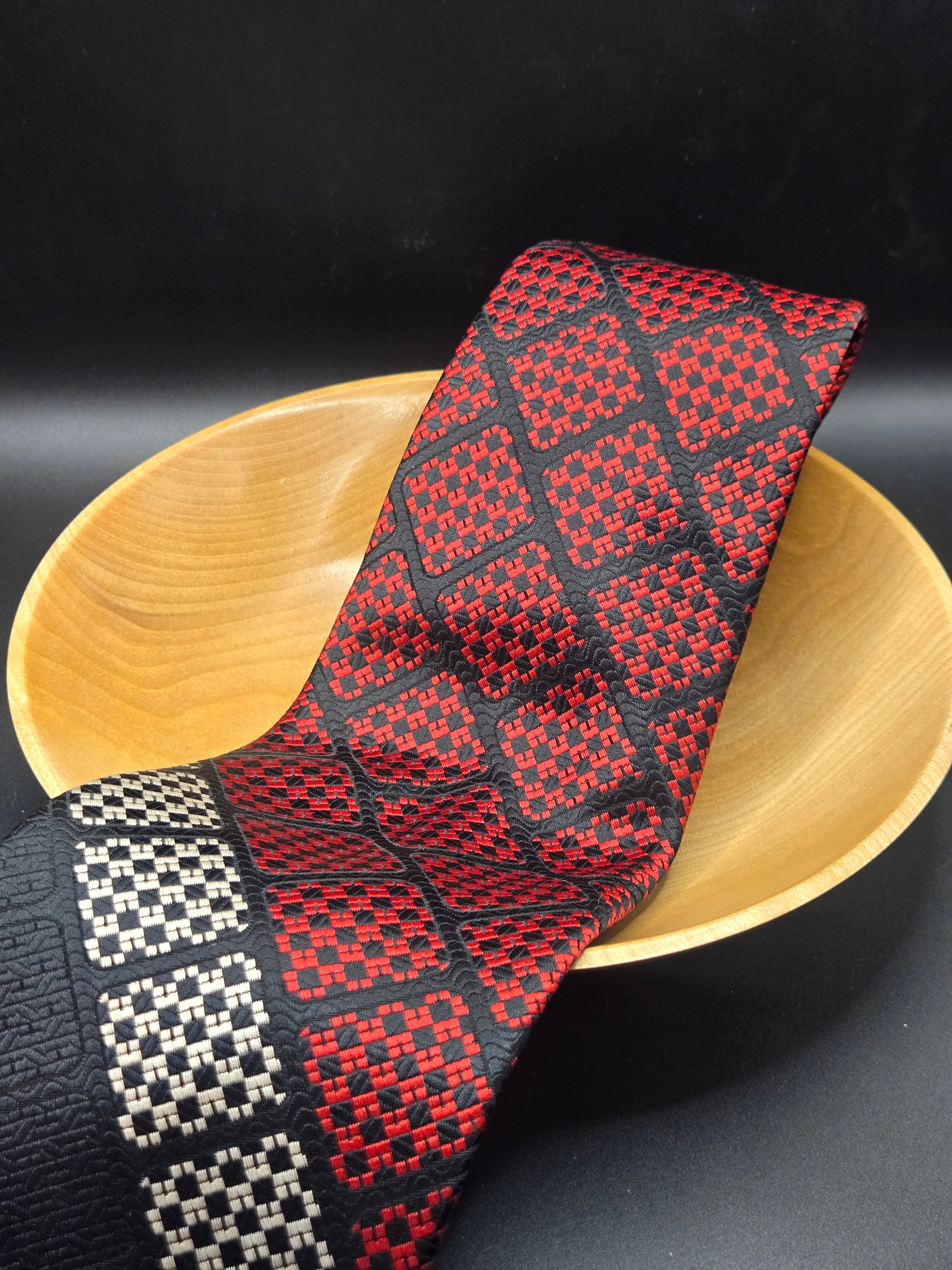 Geisler Polyester Tie | Red, Black & White Checkered Stripe
