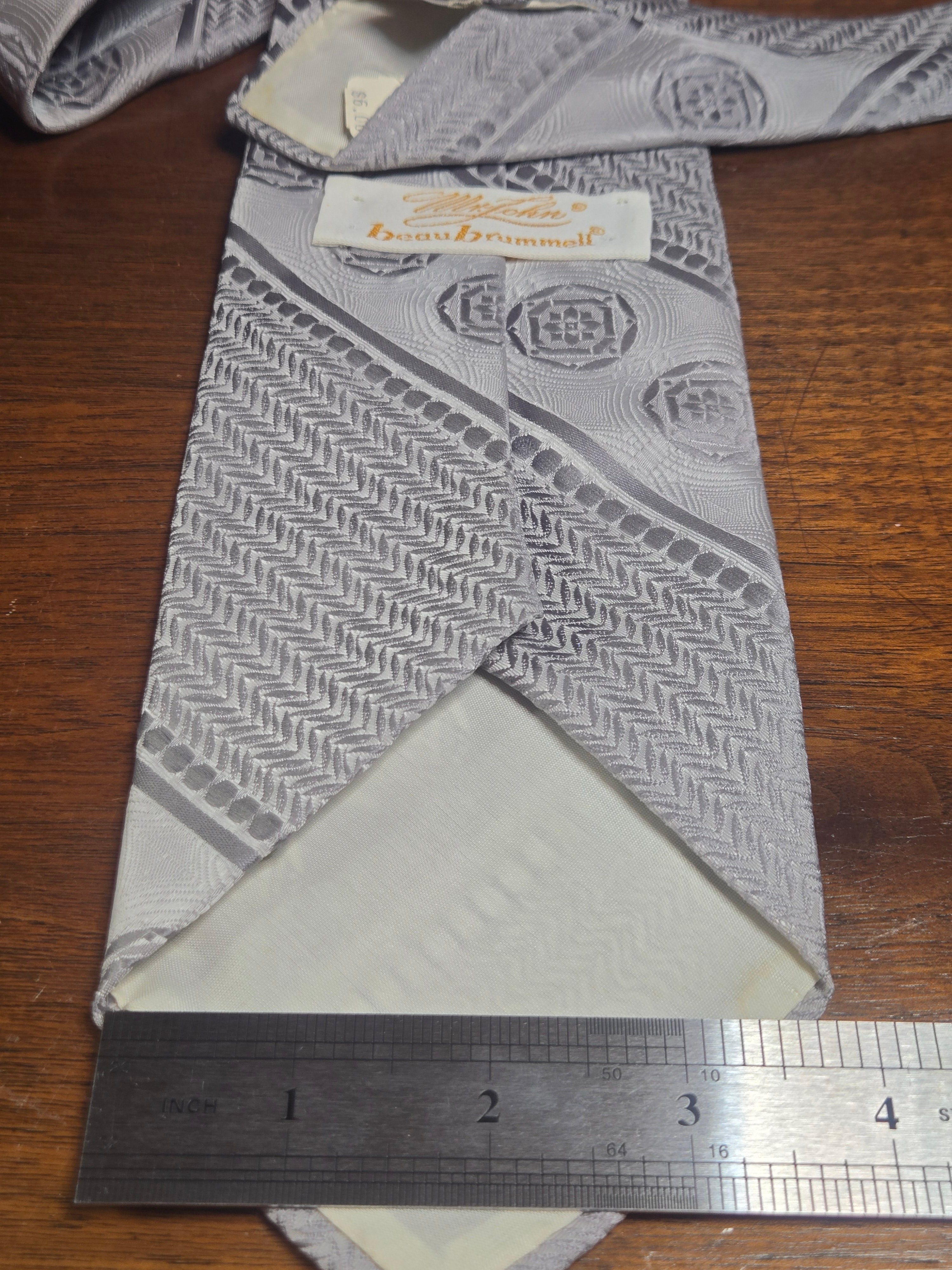 Beau Brummell Polyester Tie | Grey & Silver Diagonal Stripe with Gem Pattern