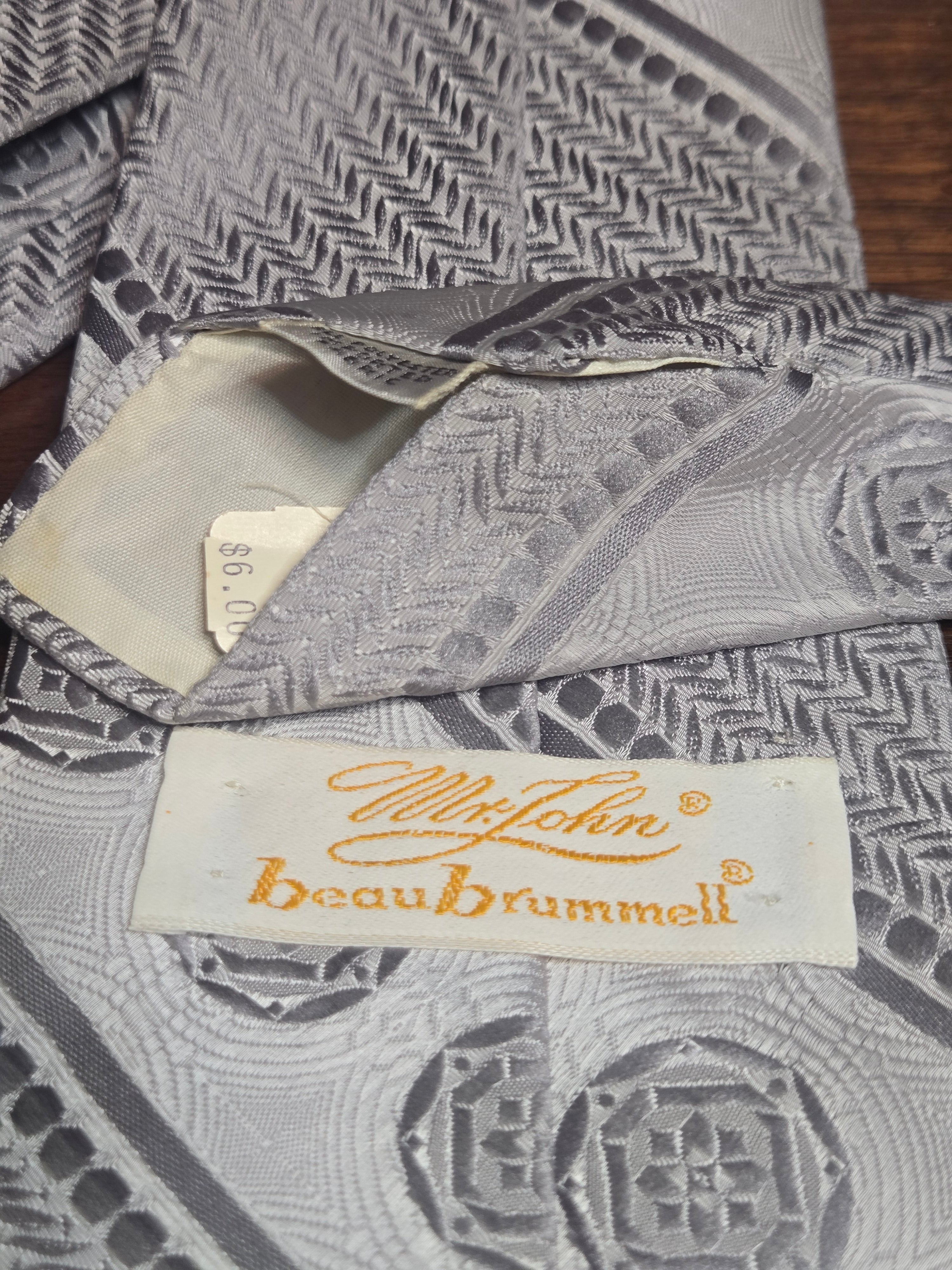 Beau Brummell Polyester Tie | Grey & Silver Diagonal Stripe with Gem Pattern