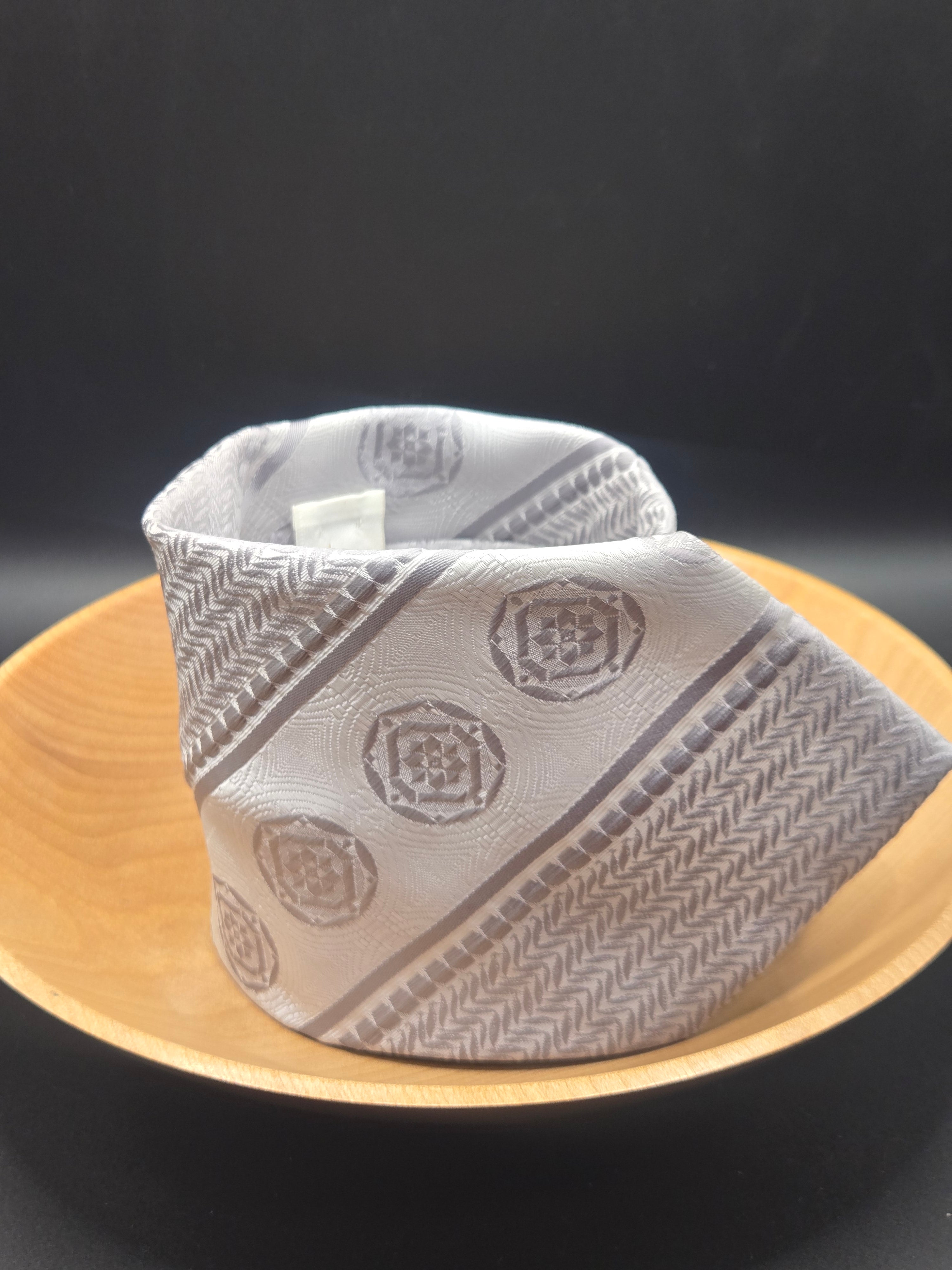 Beau Brummell Polyester Tie | Grey & Silver Diagonal Stripe with Gem Pattern