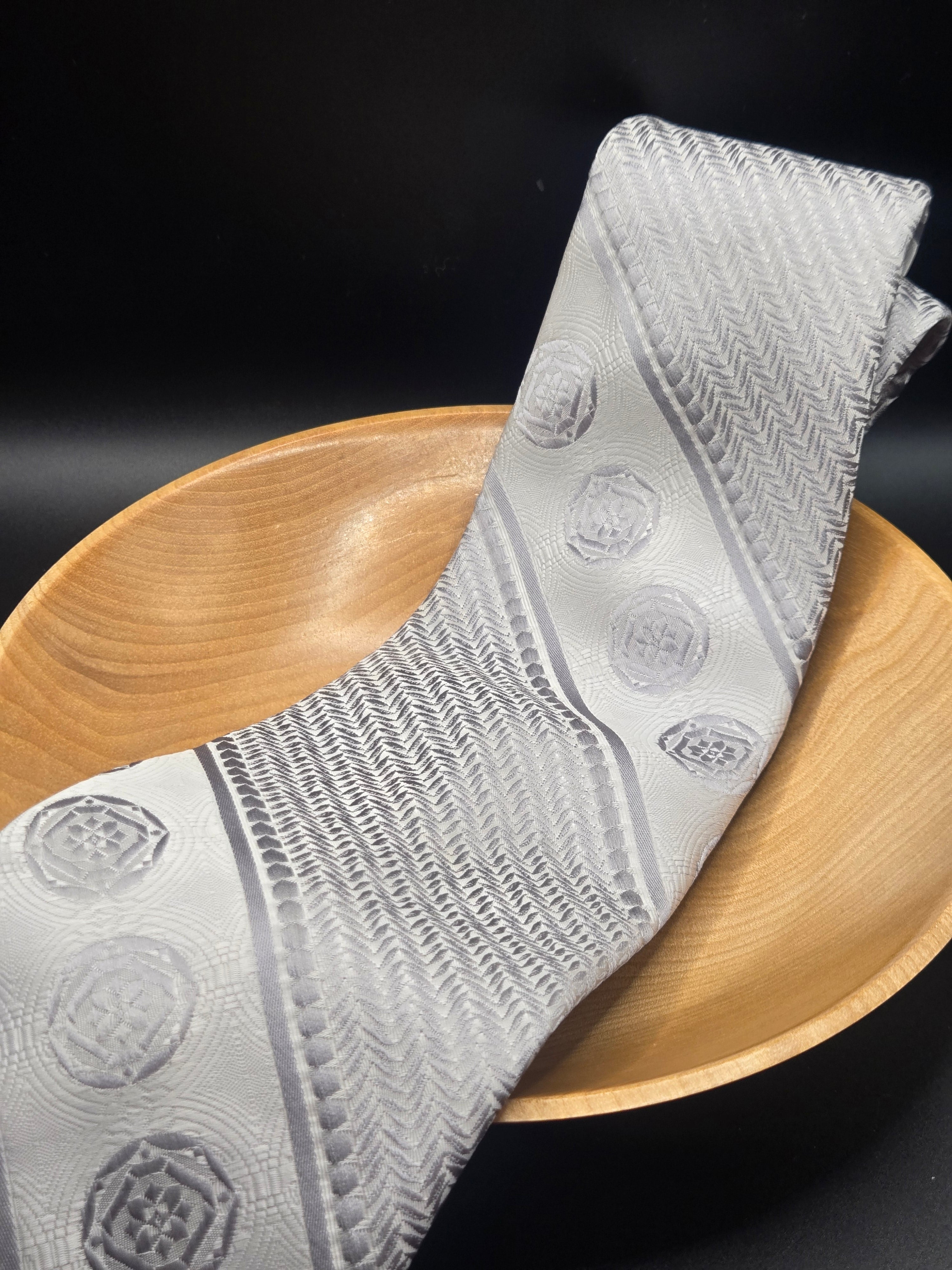 Beau Brummell Polyester Tie | Grey & Silver Diagonal Stripe with Gem Pattern