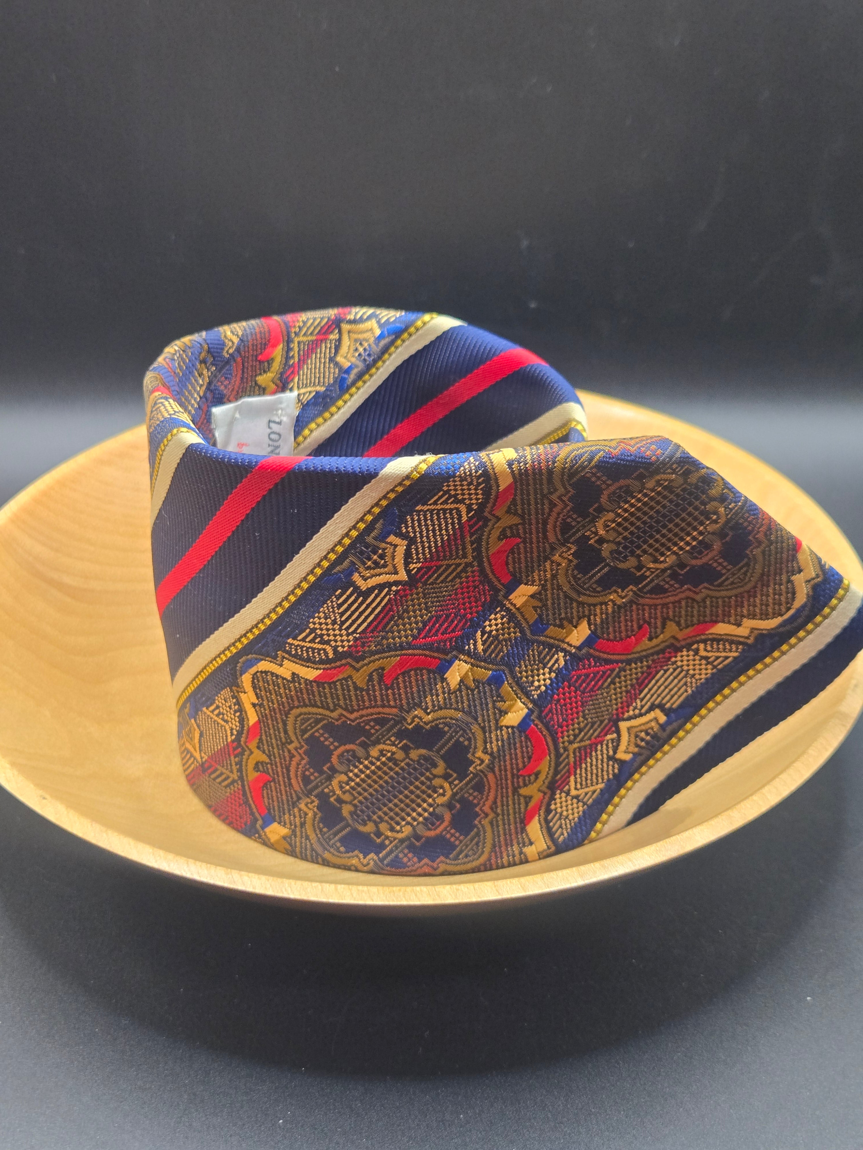 Beau Brummell Polyester Tie | Red, Blue & Gold Diagonal Stripe with Gem Pattern