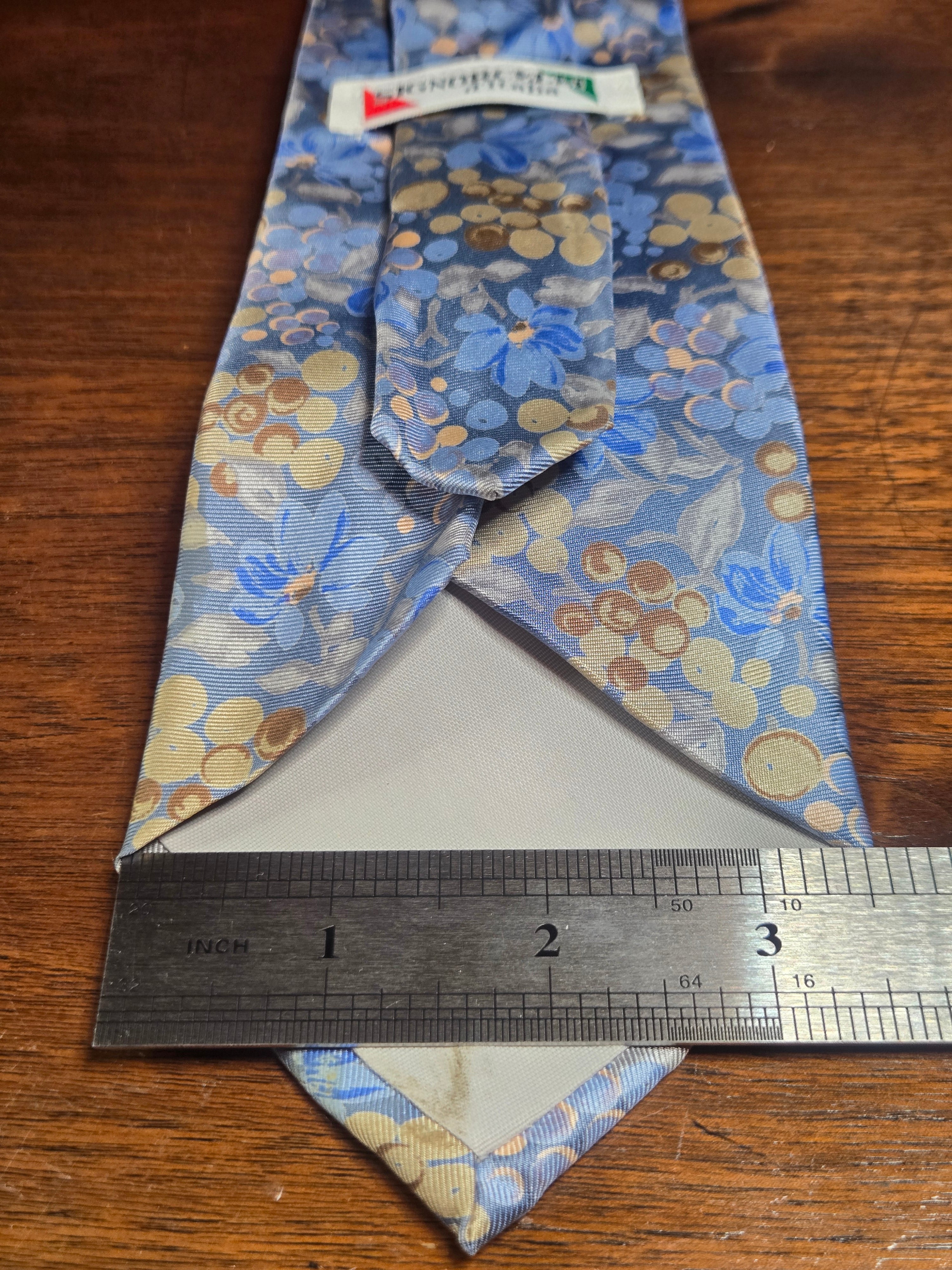 Signorcelli Italian Silk Tie | Pastel Blue Floral with Gold & Brown | Made in Italy