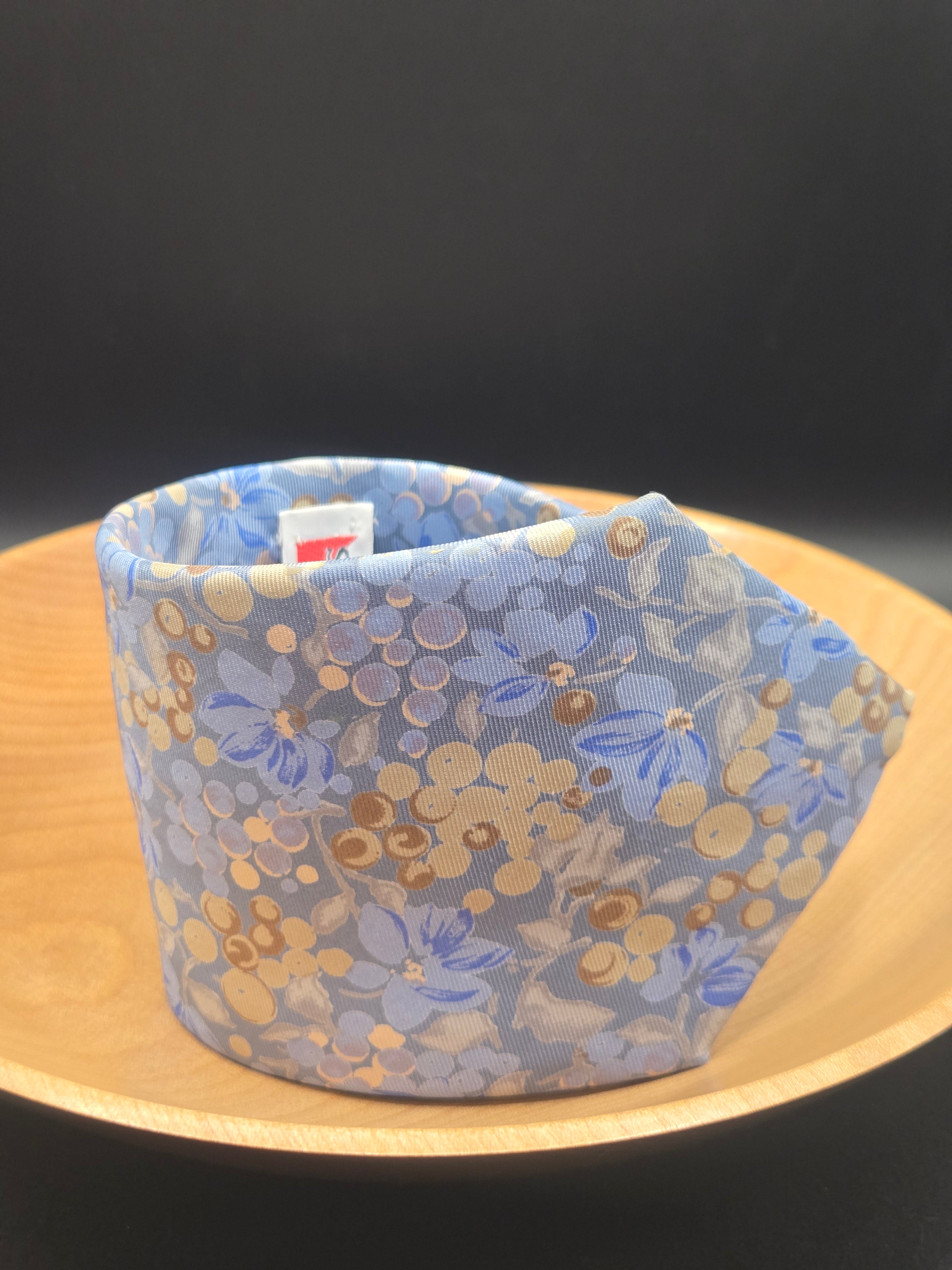 Signorcelli Italian Silk Tie | Pastel Blue Floral with Gold & Brown | Made in Italy