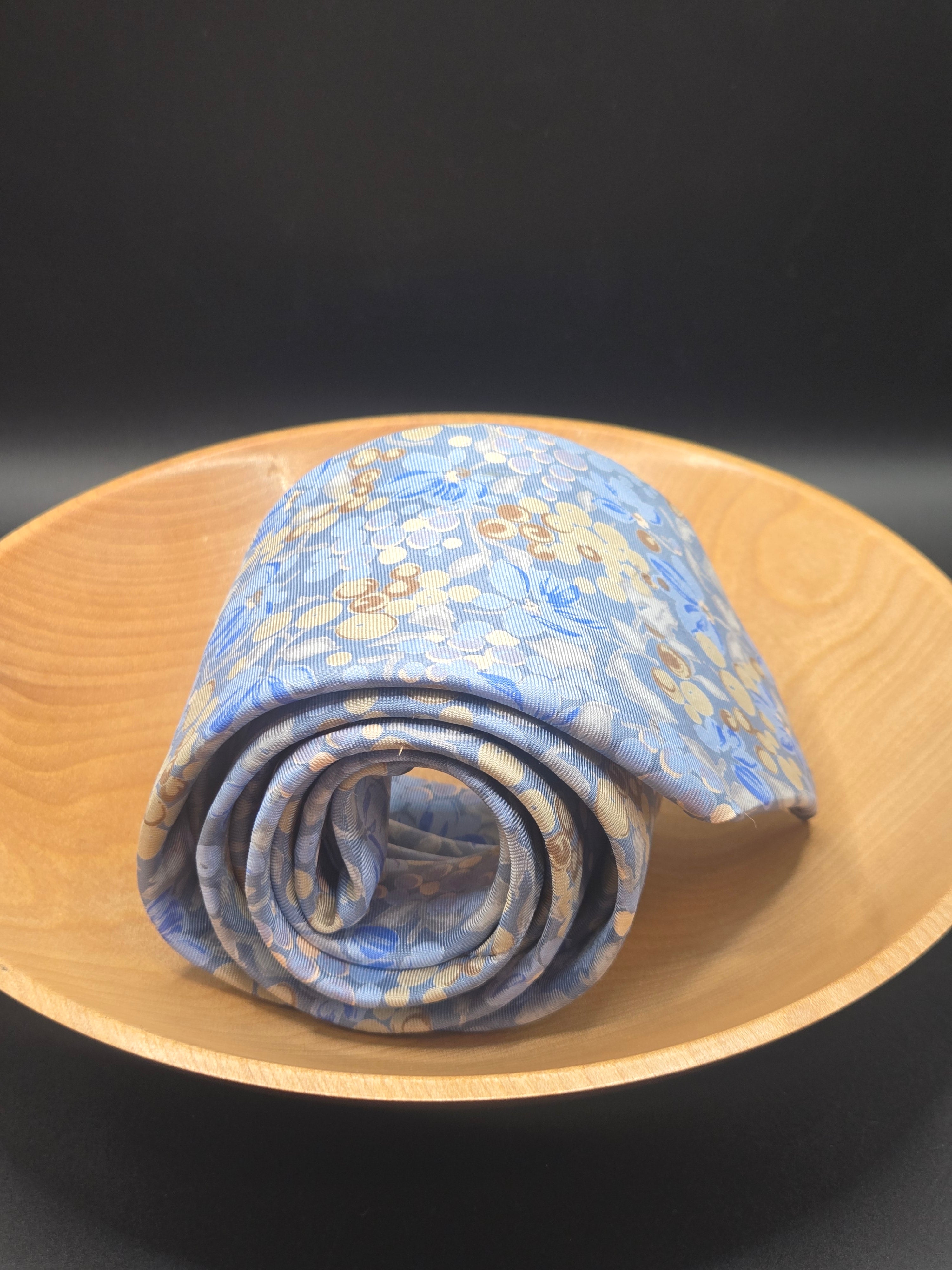 Signorcelli Italian Silk Tie | Pastel Blue Floral with Gold & Brown | Made in Italy