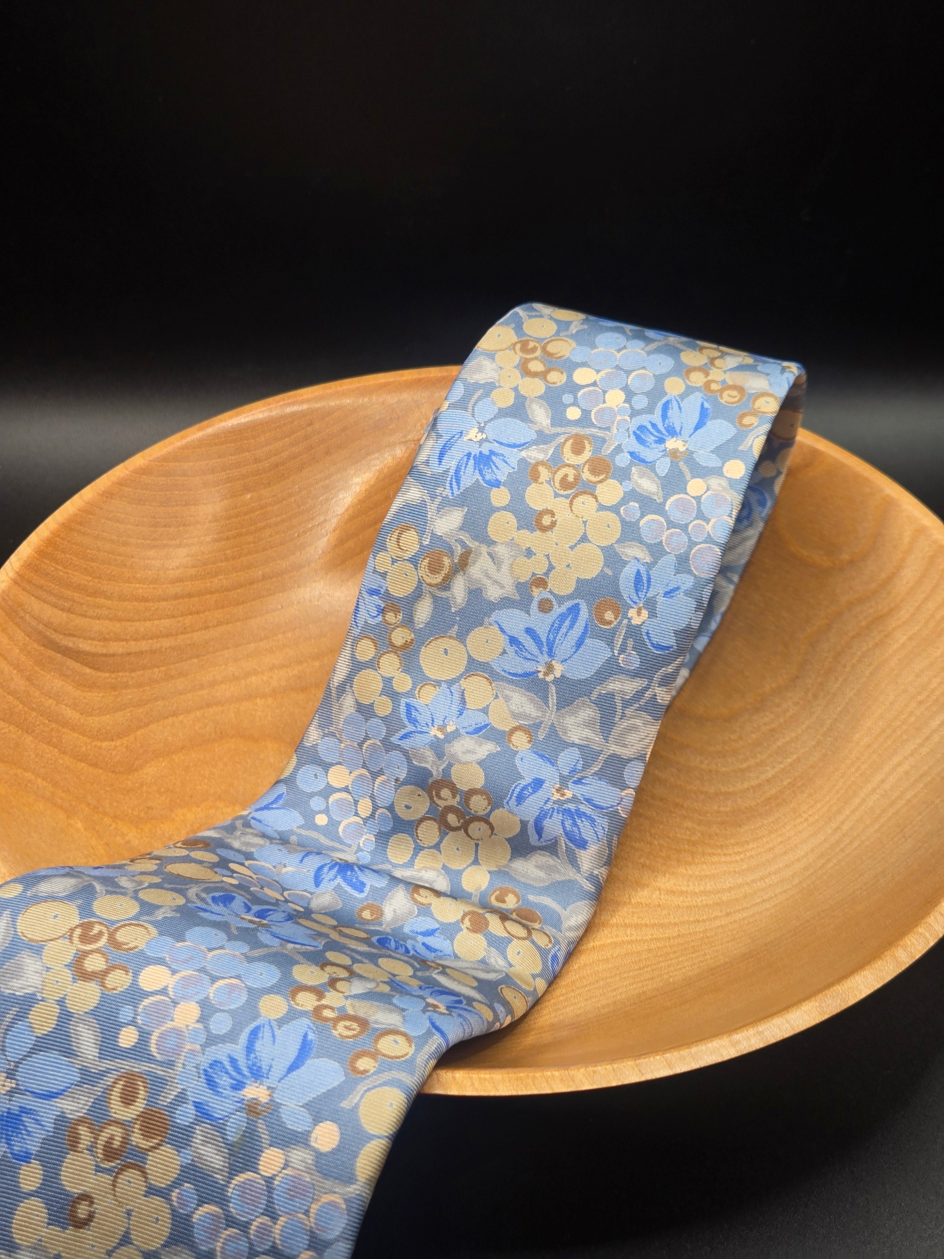 Signorcelli Italian Silk Tie | Pastel Blue Floral with Gold & Brown | Made in Italy