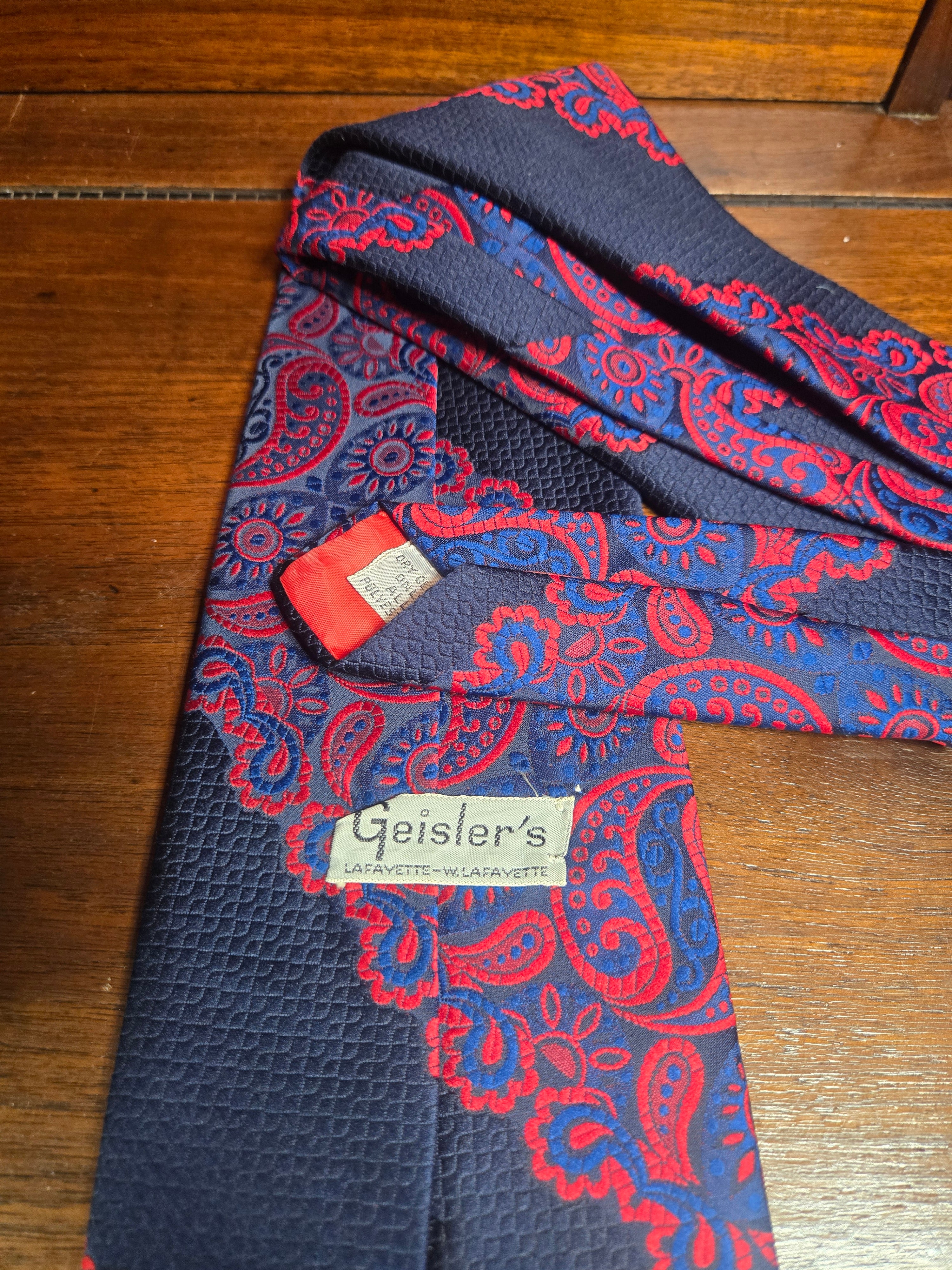 Geisler Polyester Tie | Large Blue & Red Paisley Pattern