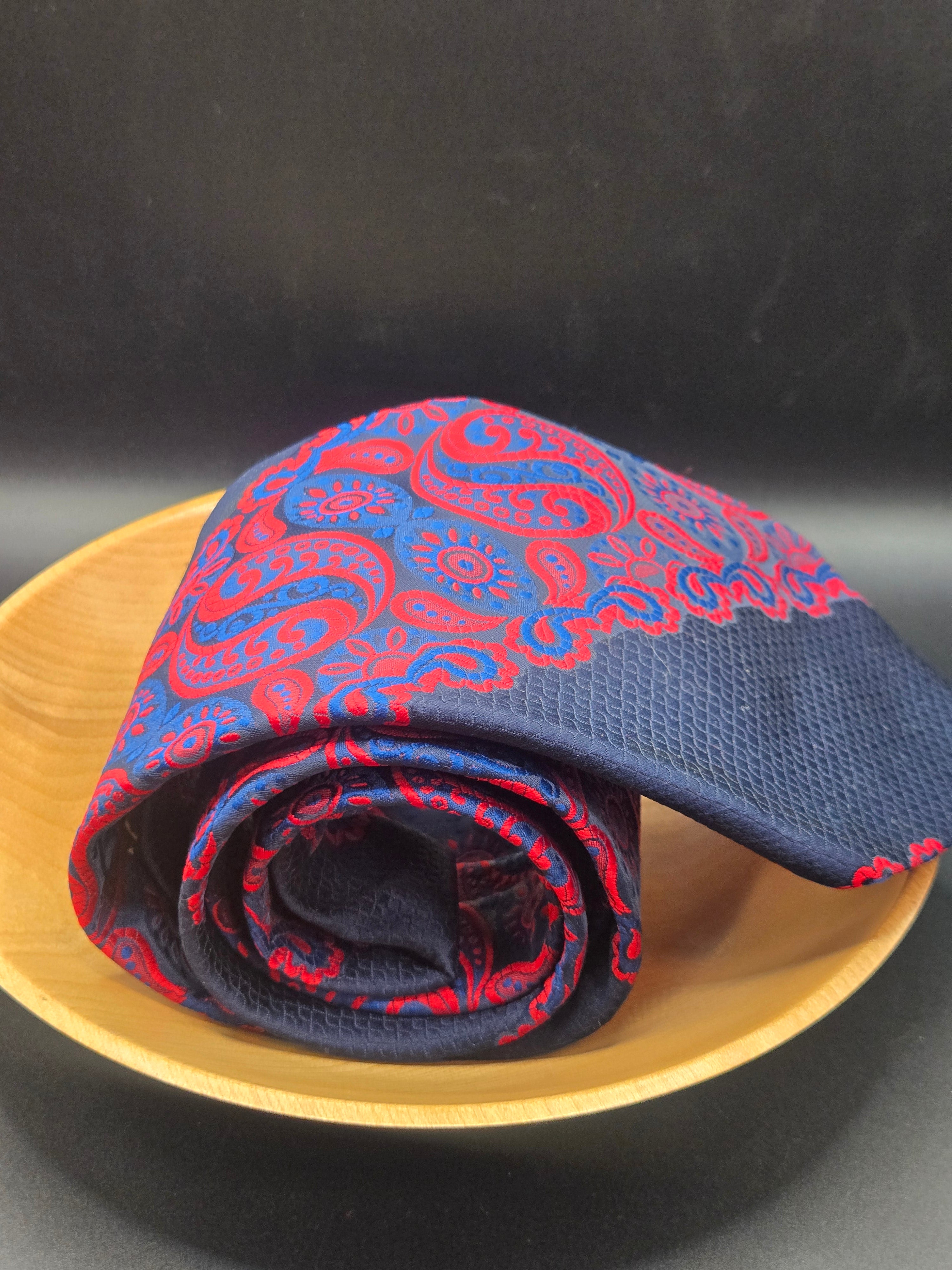 Geisler Polyester Tie | Large Blue & Red Paisley Pattern