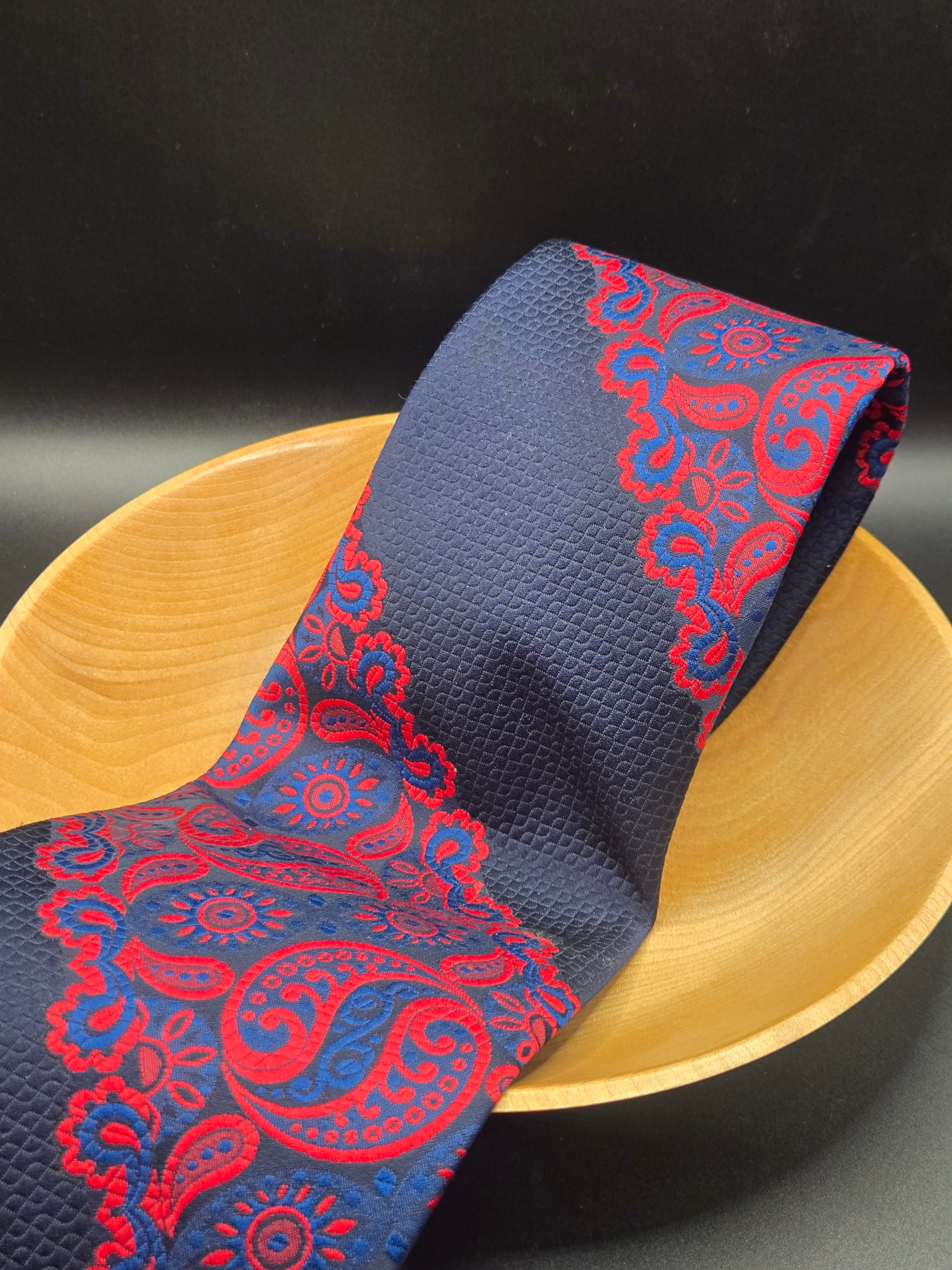 Geisler Polyester Tie | Large Blue & Red Paisley Pattern
