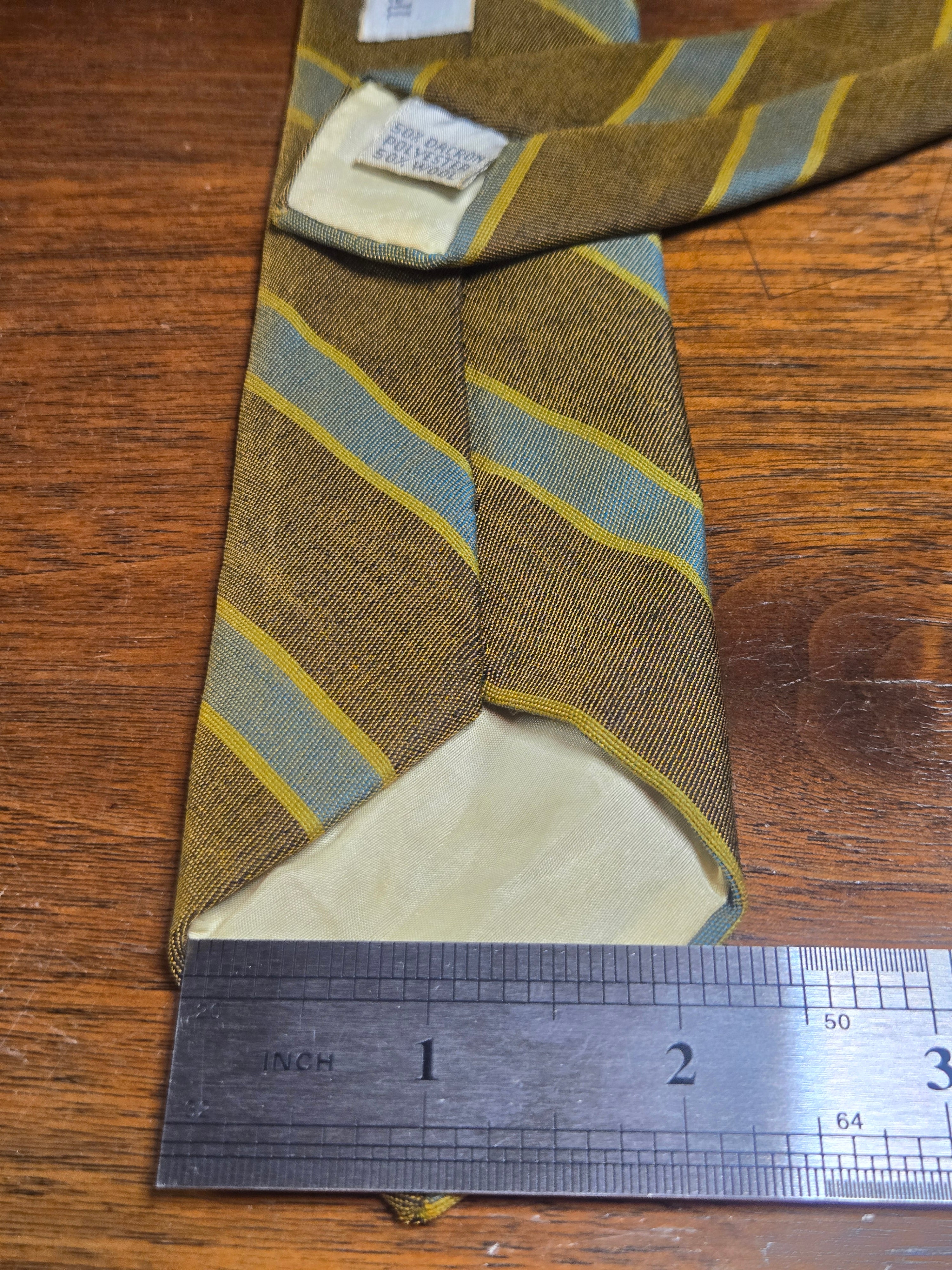 Beau Brummell Mixed Fabric Skinny Tie | Olive, Yellow & Light Blue Diagonal Stripe
