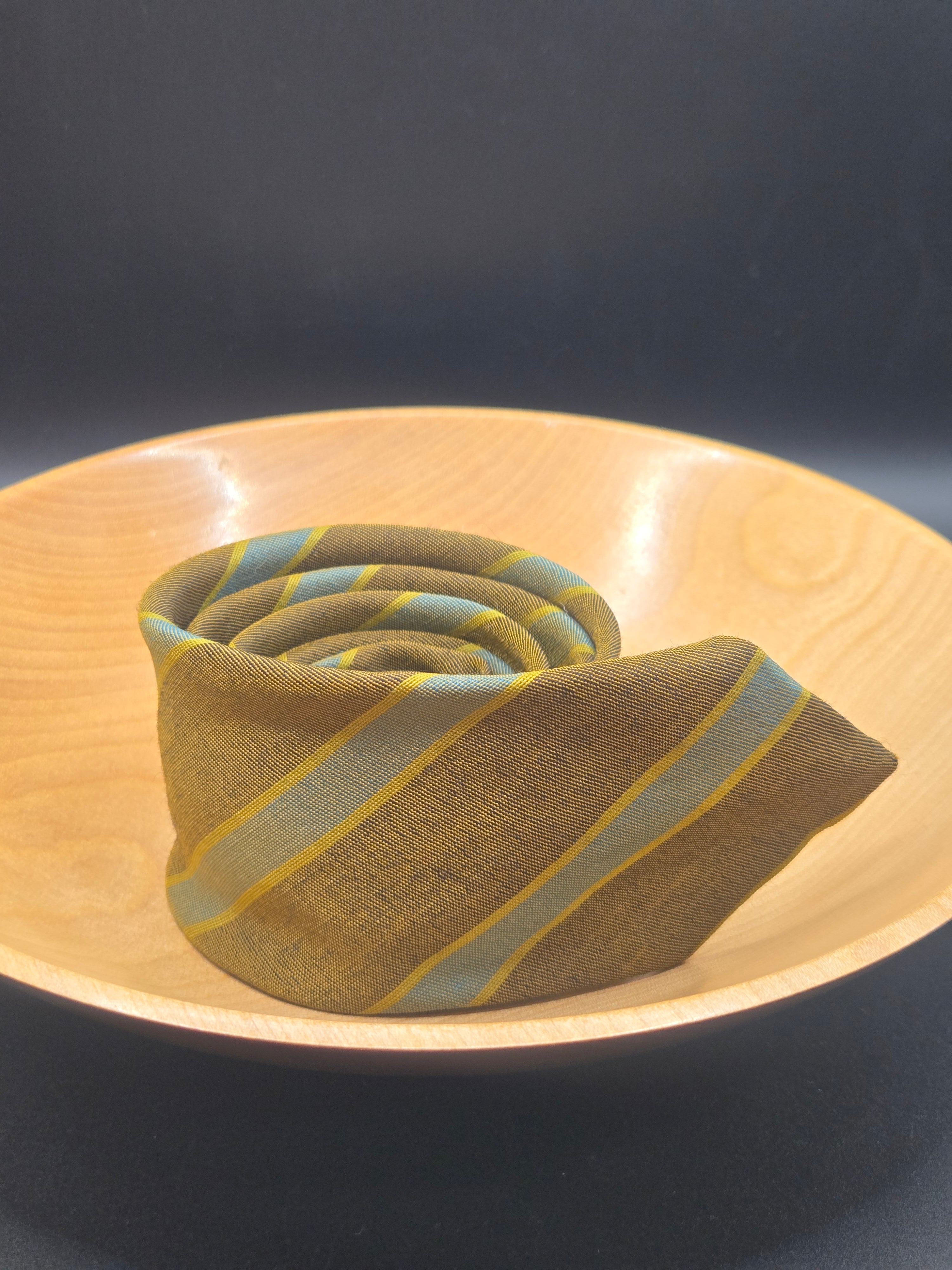 Beau Brummell Mixed Fabric Skinny Tie | Olive, Yellow & Light Blue Diagonal Stripe