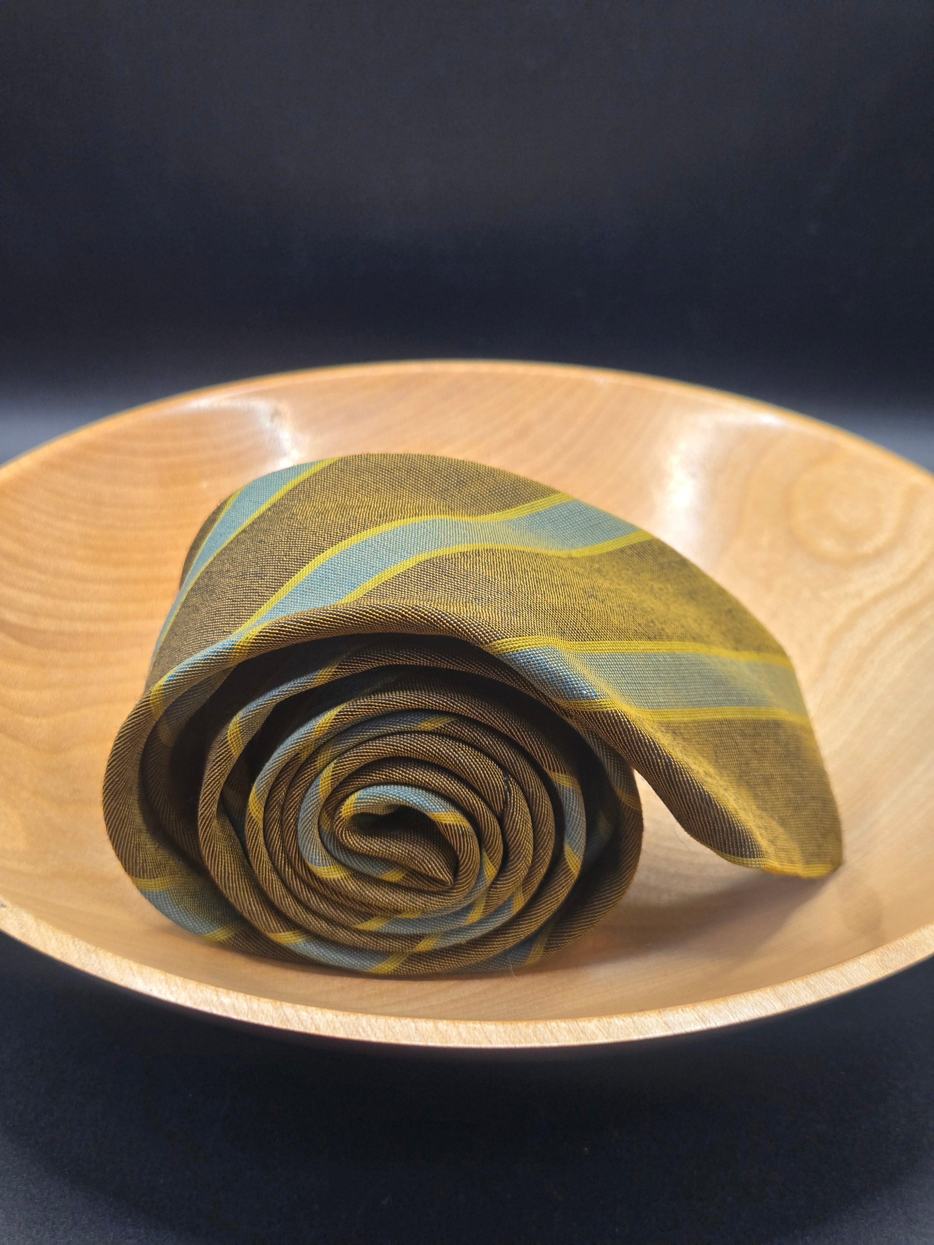 Beau Brummell Mixed Fabric Skinny Tie | Olive, Yellow & Light Blue Diagonal Stripe