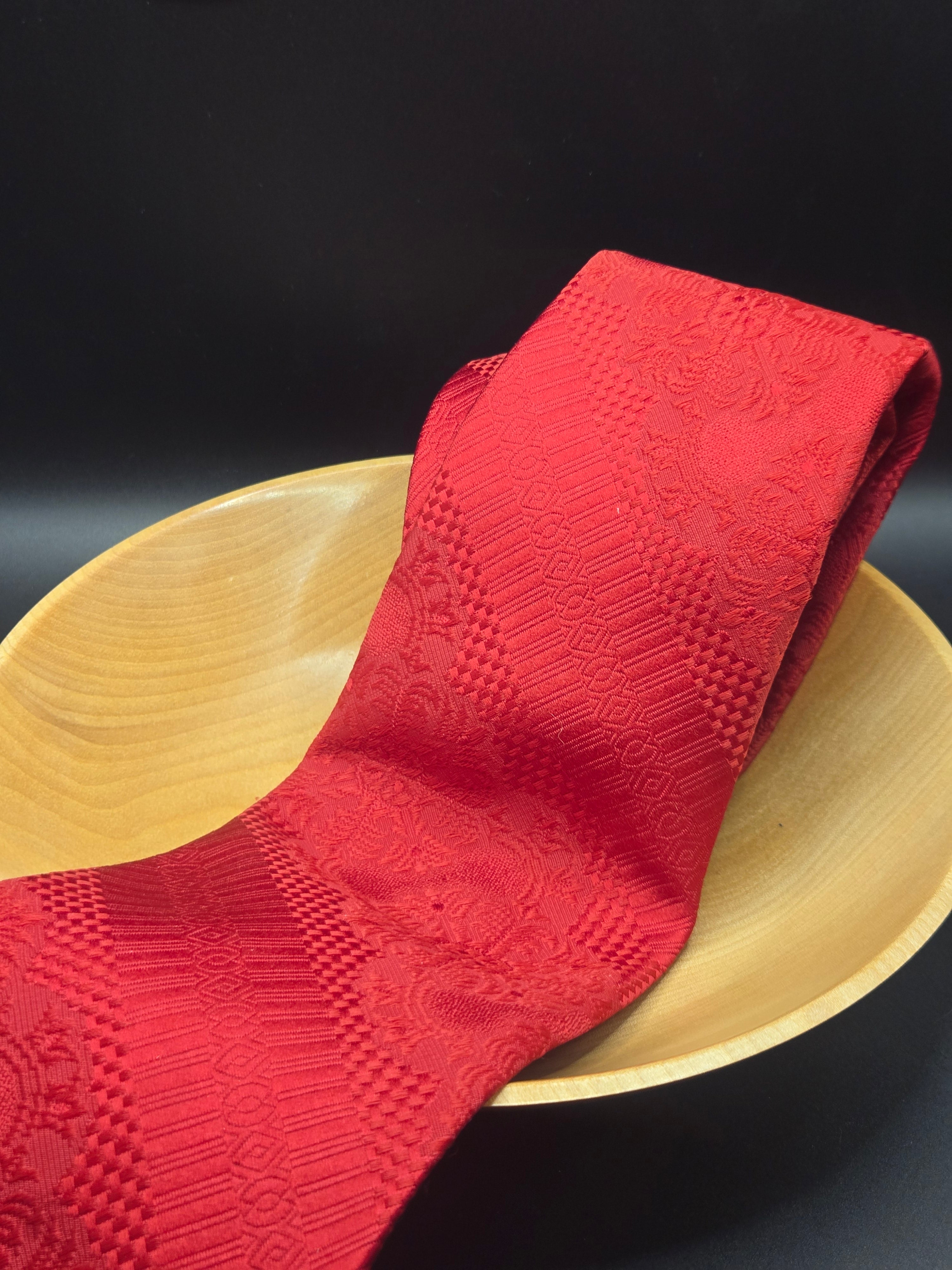 Barrymore Red Polyester Tie | Ornate Floral Pattern & Rich Texture