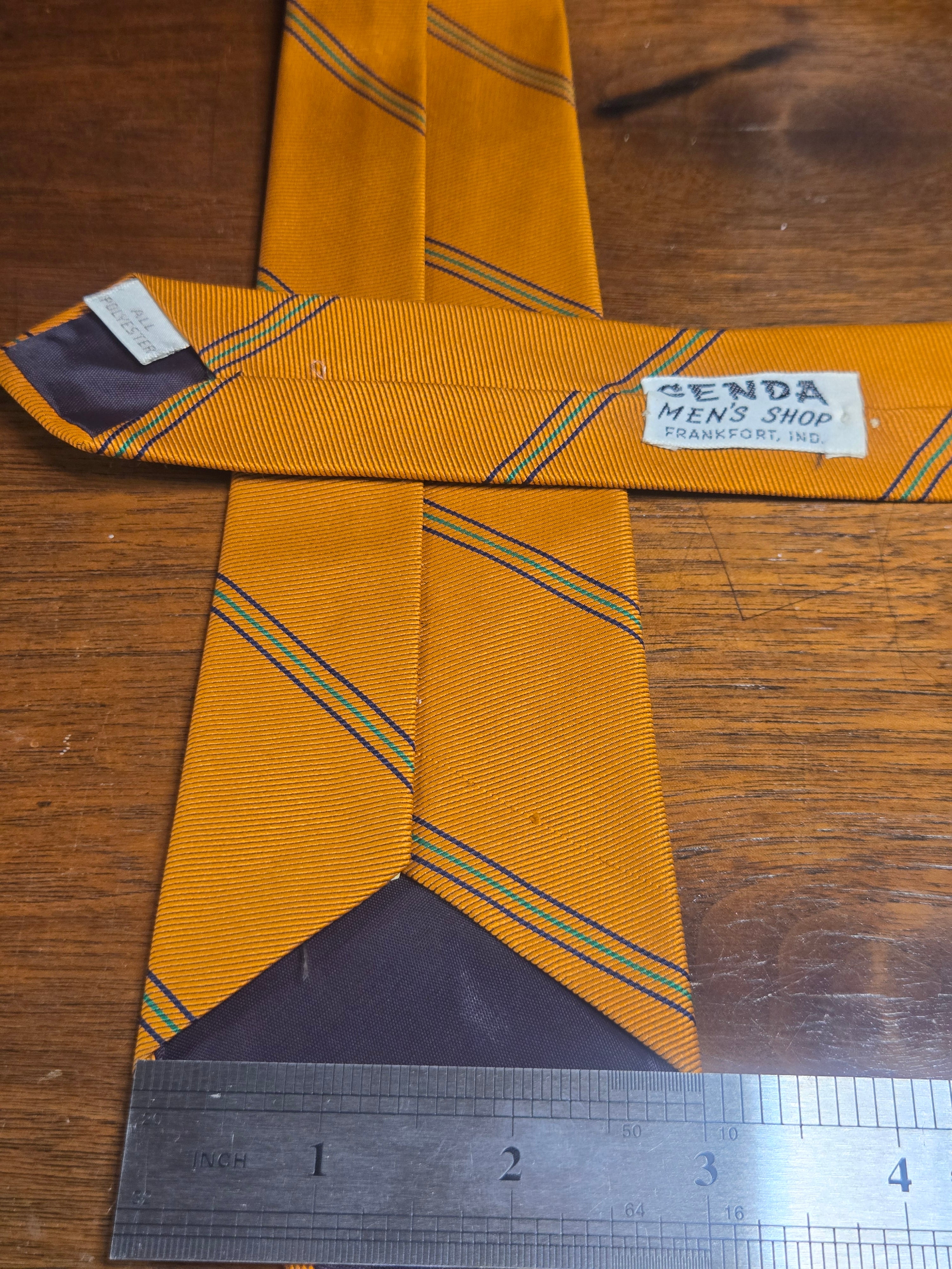 Cenda Mens Shop Orange Polyester Tie | Navy & Teal Diagonal Pin Stripe