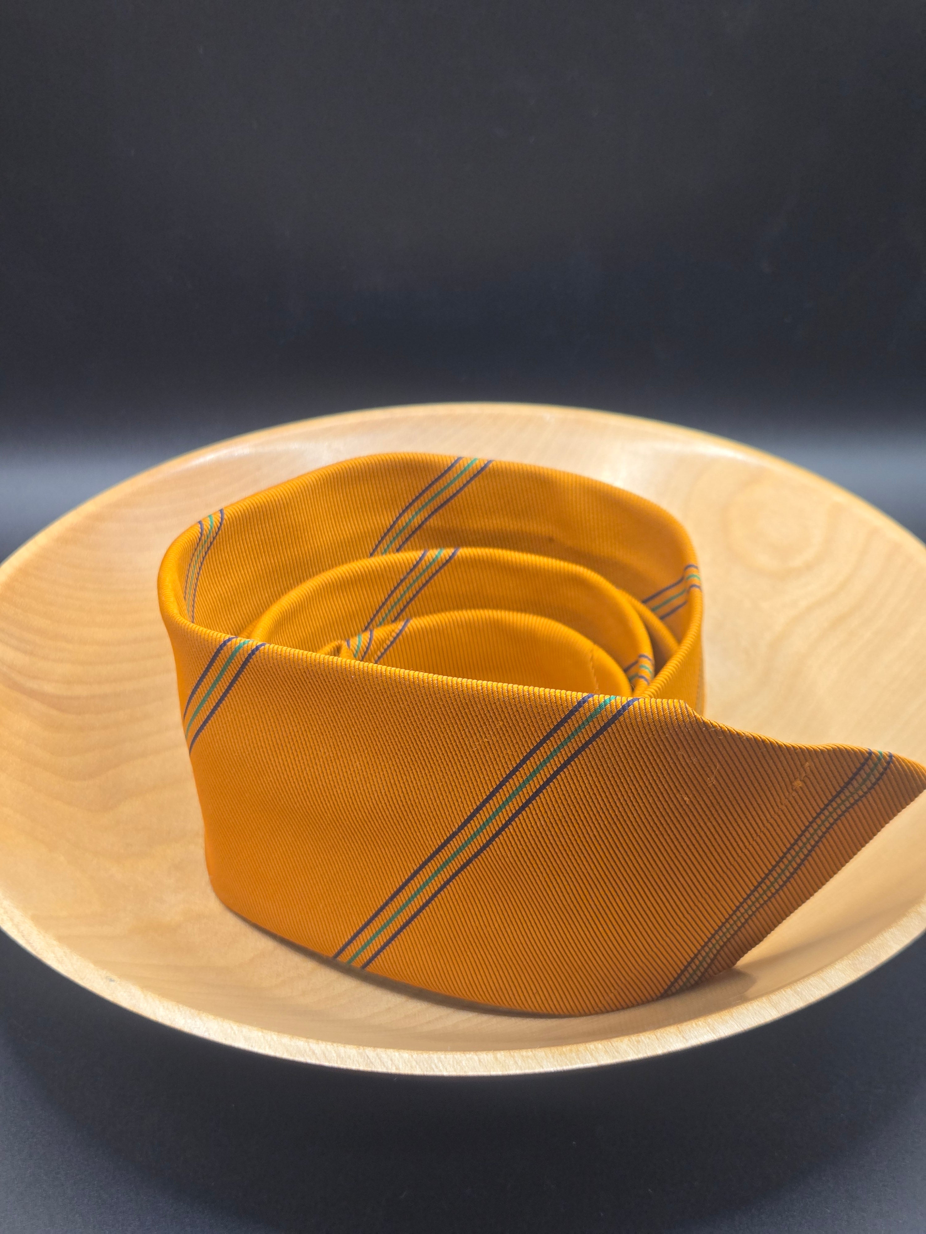 Cenda Mens Shop Orange Polyester Tie | Navy & Teal Diagonal Pin Stripe