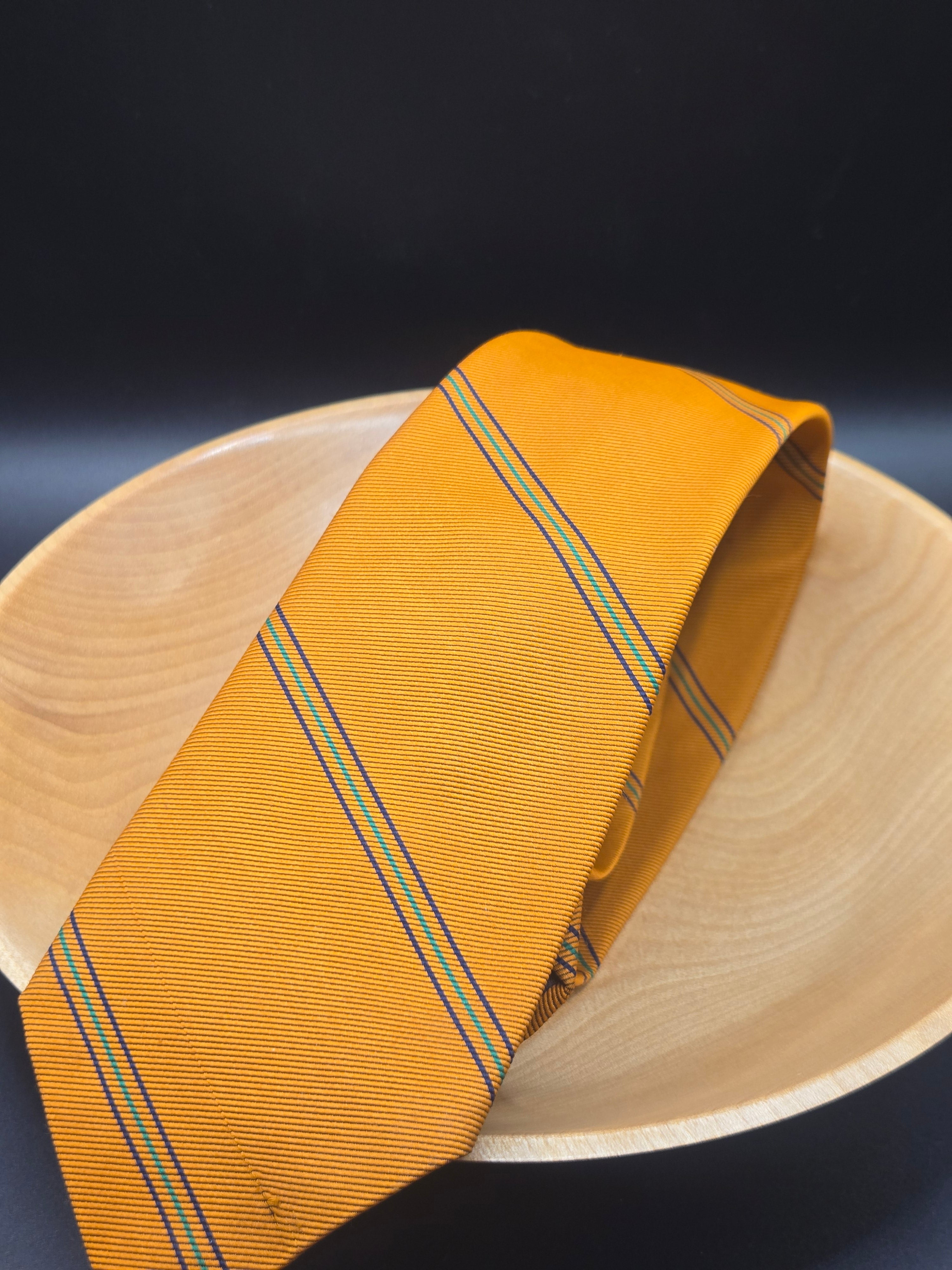 Cenda Mens Shop Orange Polyester Tie | Navy & Teal Diagonal Pin Stripe