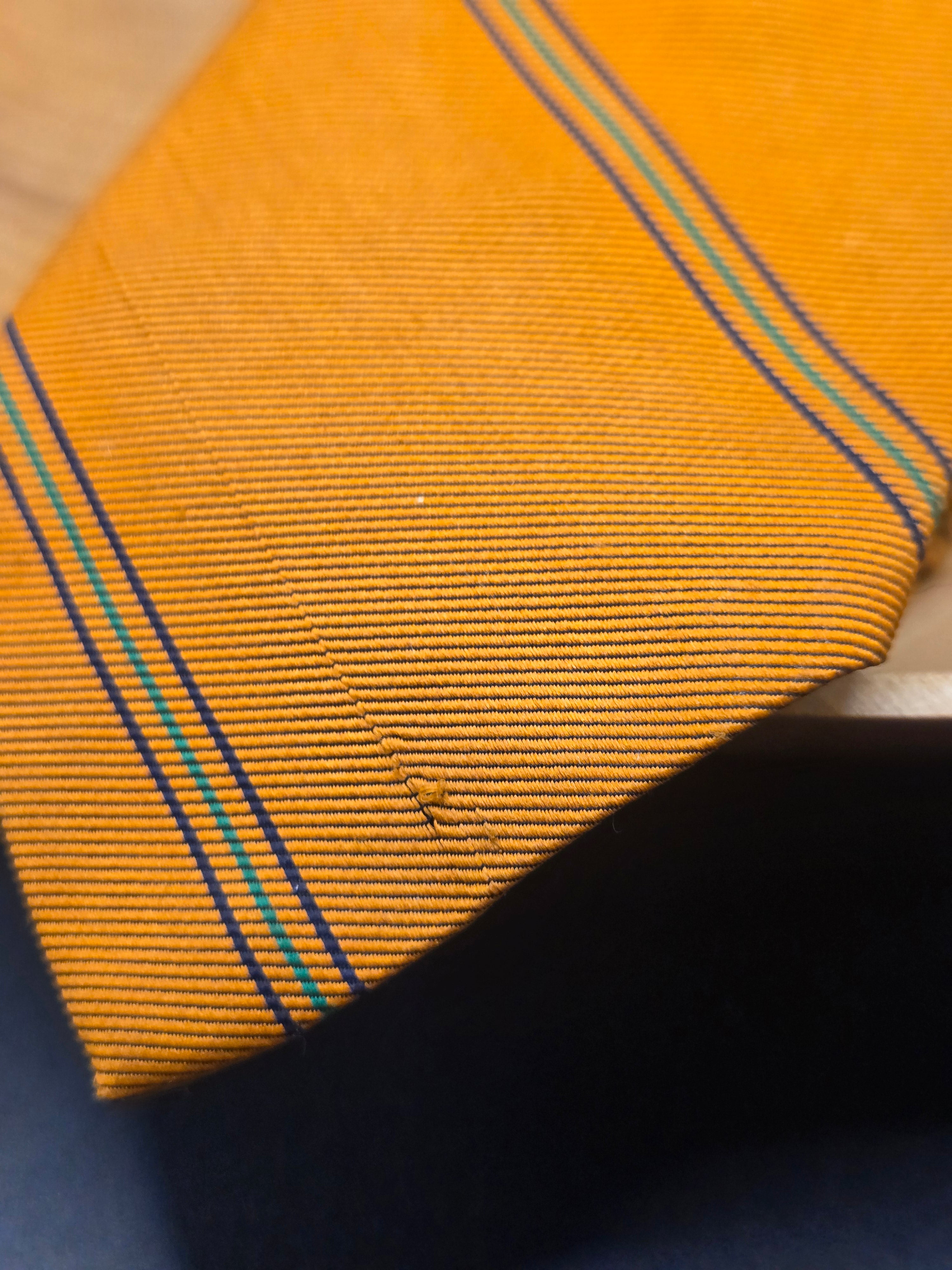 Cenda Mens Shop Orange Polyester Tie | Navy & Teal Diagonal Pin Stripe