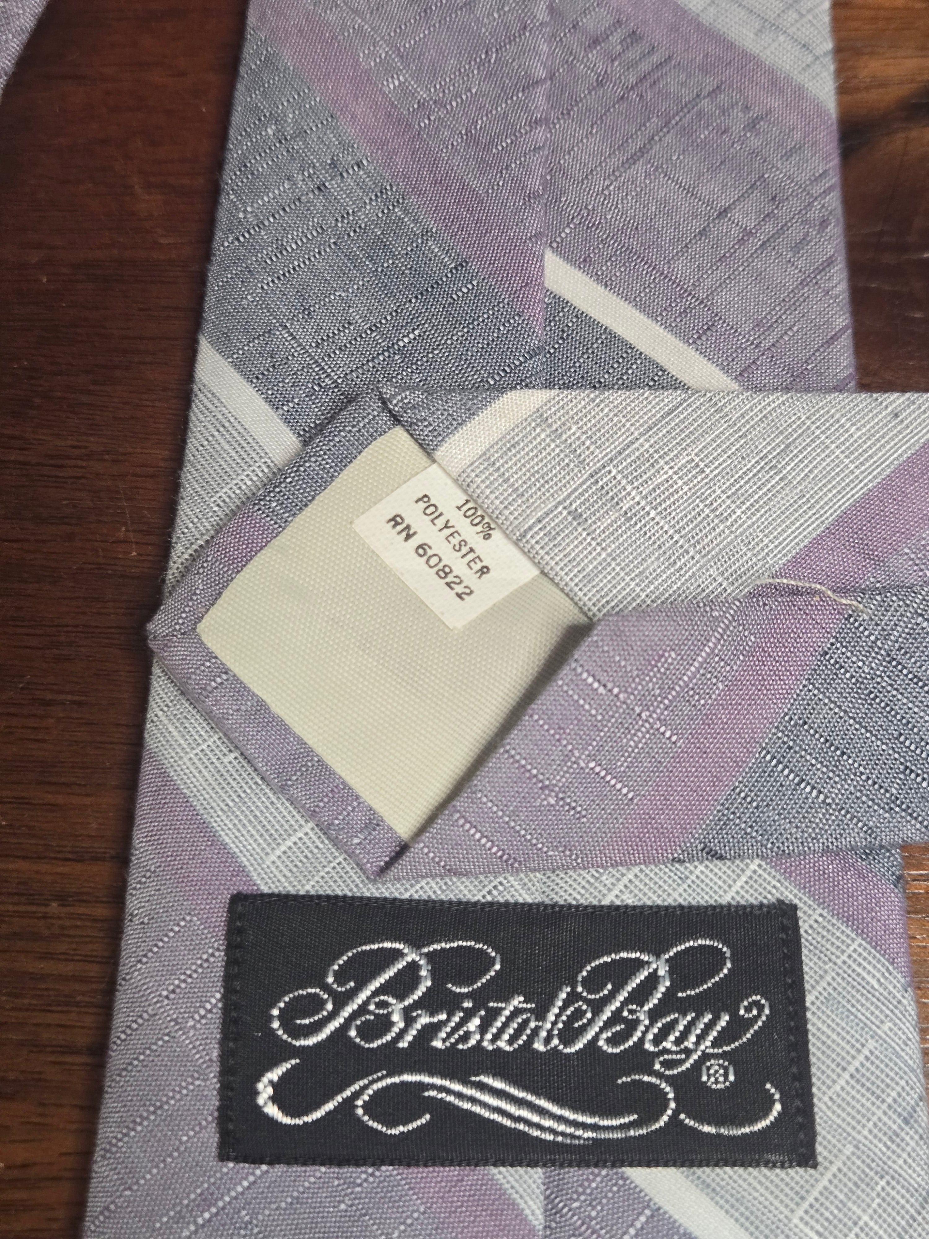 Bristol Bay Polyester Tie | Lavender & Grey Diagonal Stripe