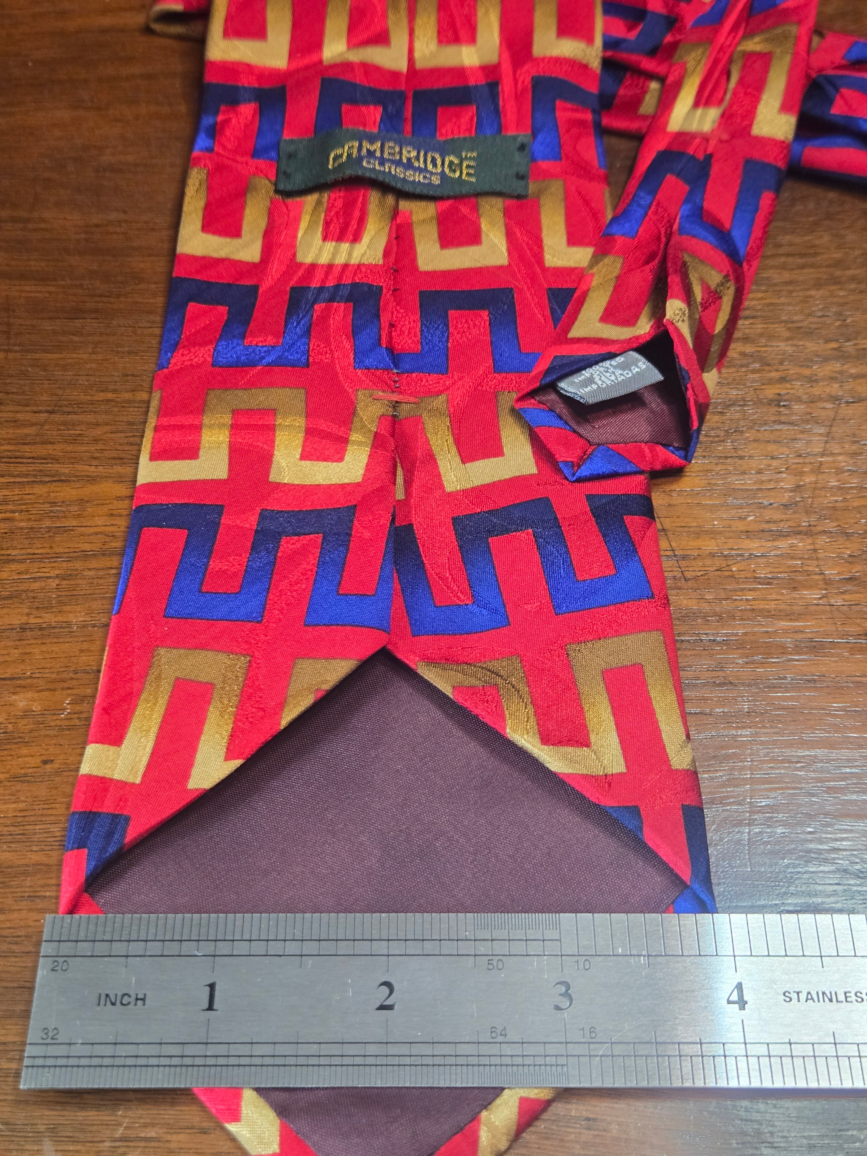 Cambridge Silk Tie | Red, Blue & Gold Geometric Pattern