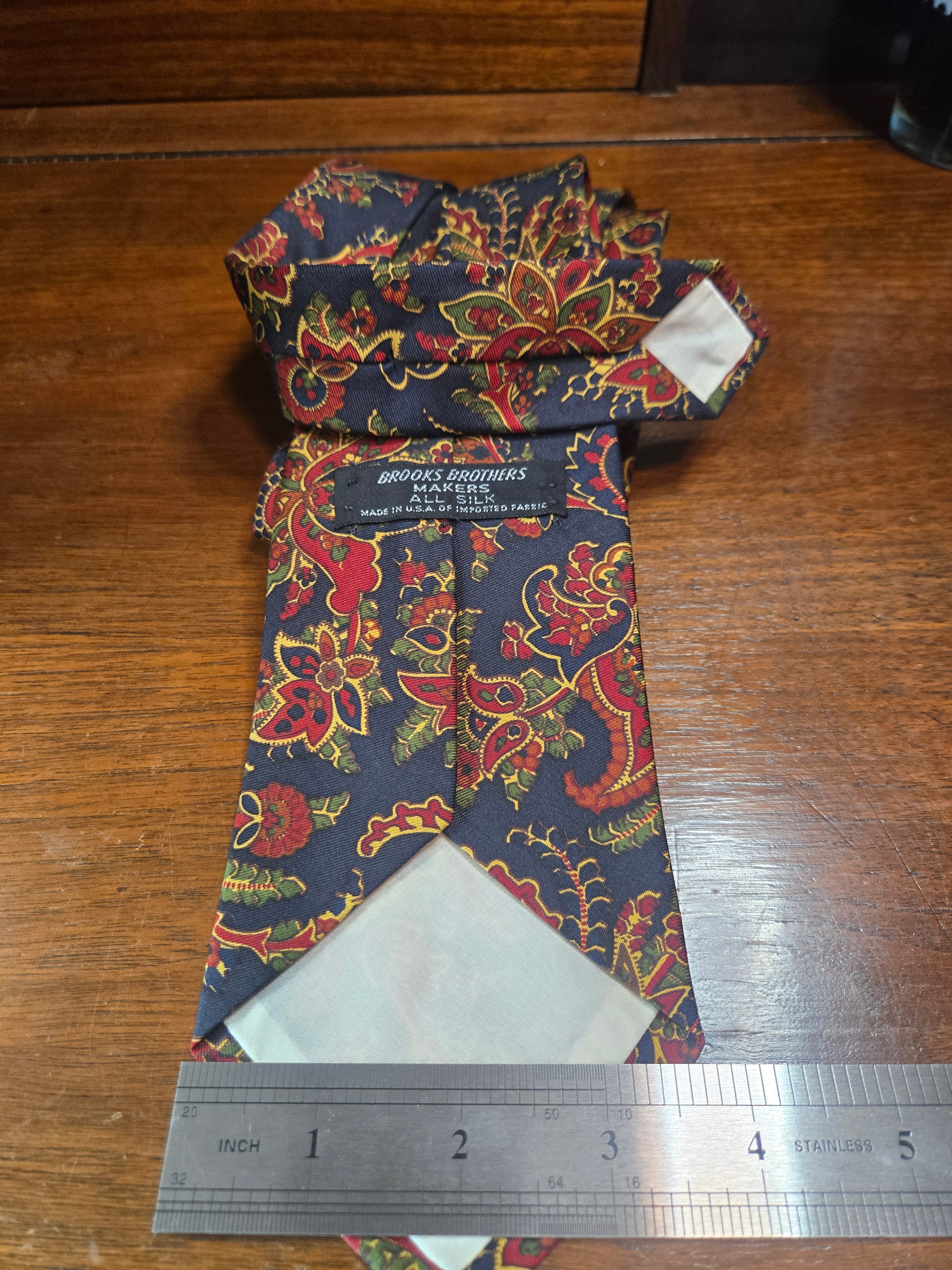 Brooks Brothers Blue Silk Tie | Floral Pattern with Red & Gold Accents