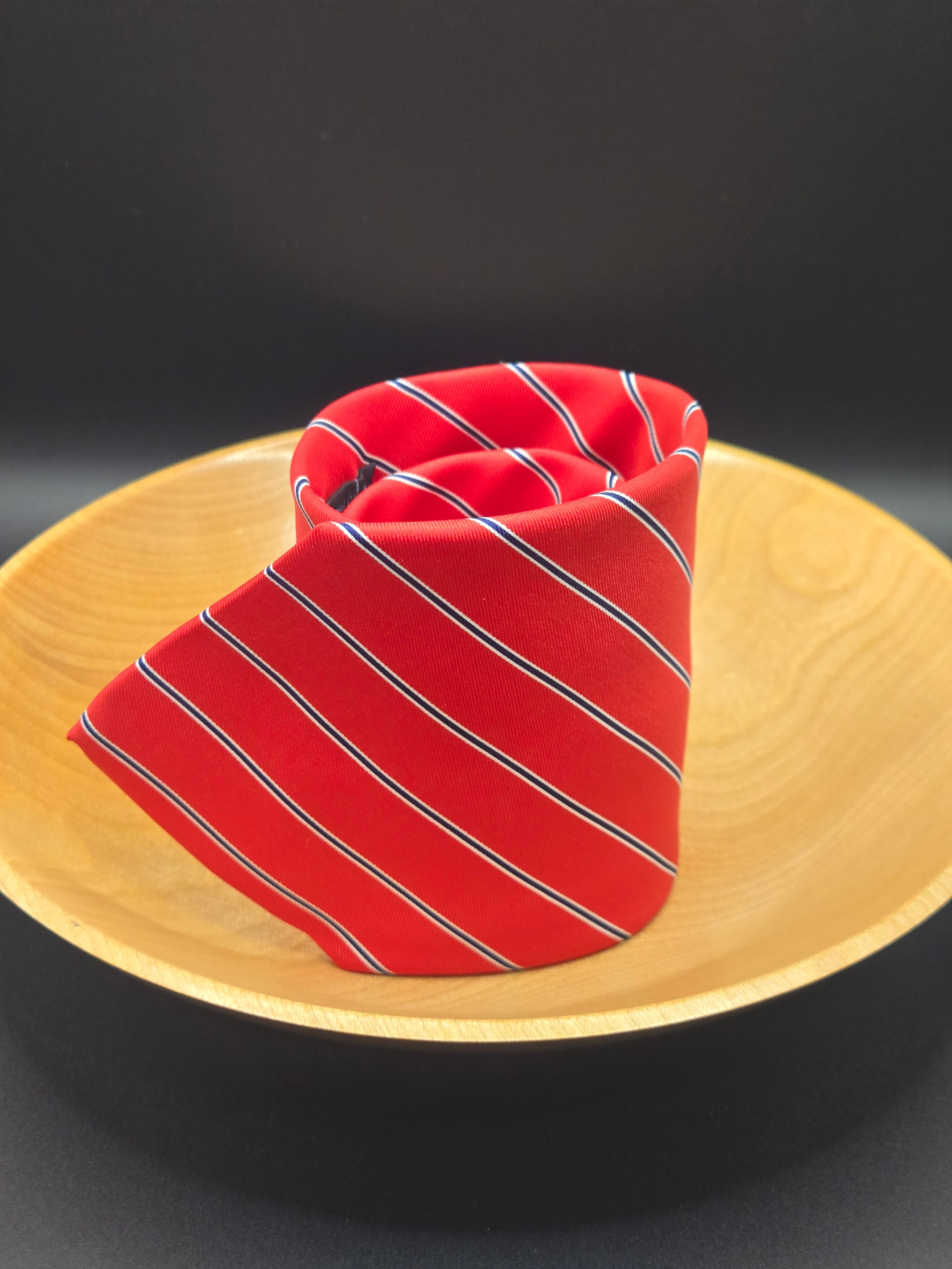 Carlo Colombo Red Silk Tie | Blue & White Diagonal Stripe