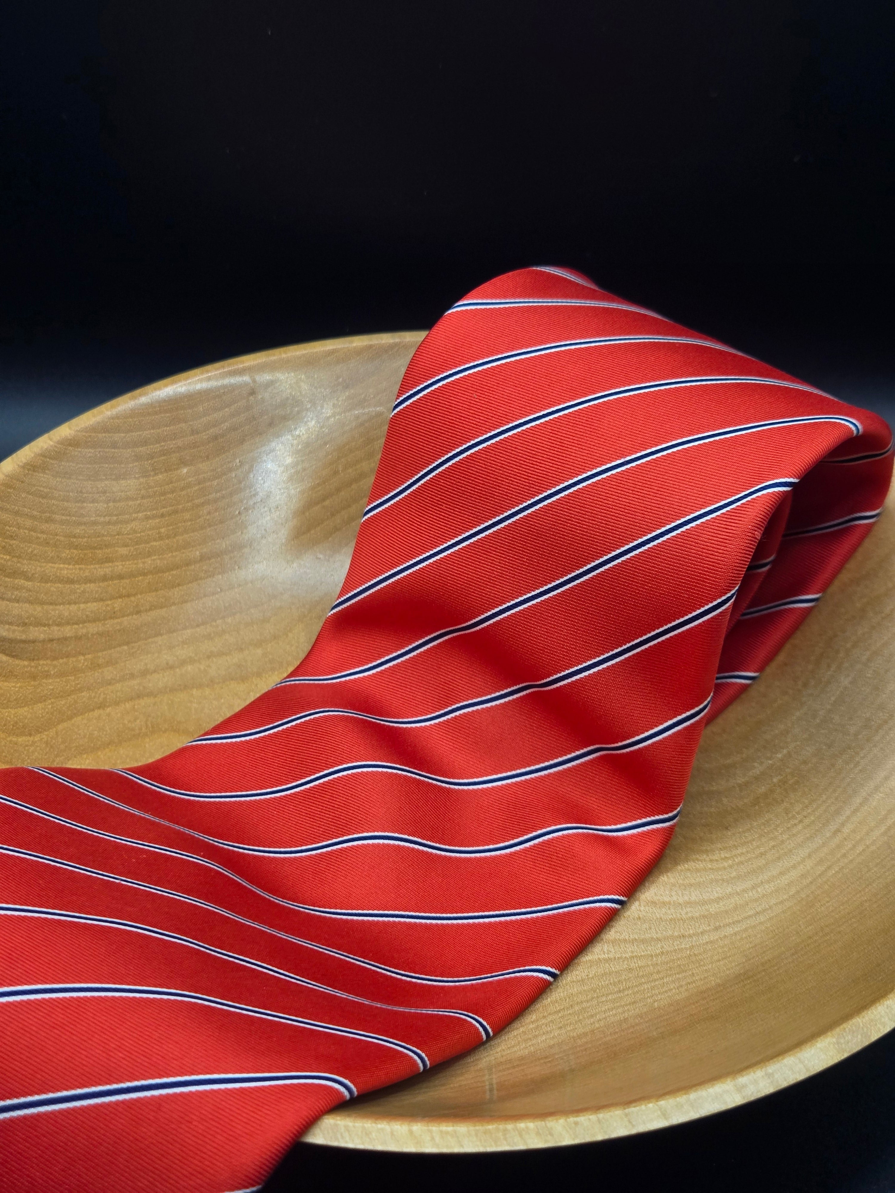Carlo Colombo Red Silk Tie | Blue & White Diagonal Stripe