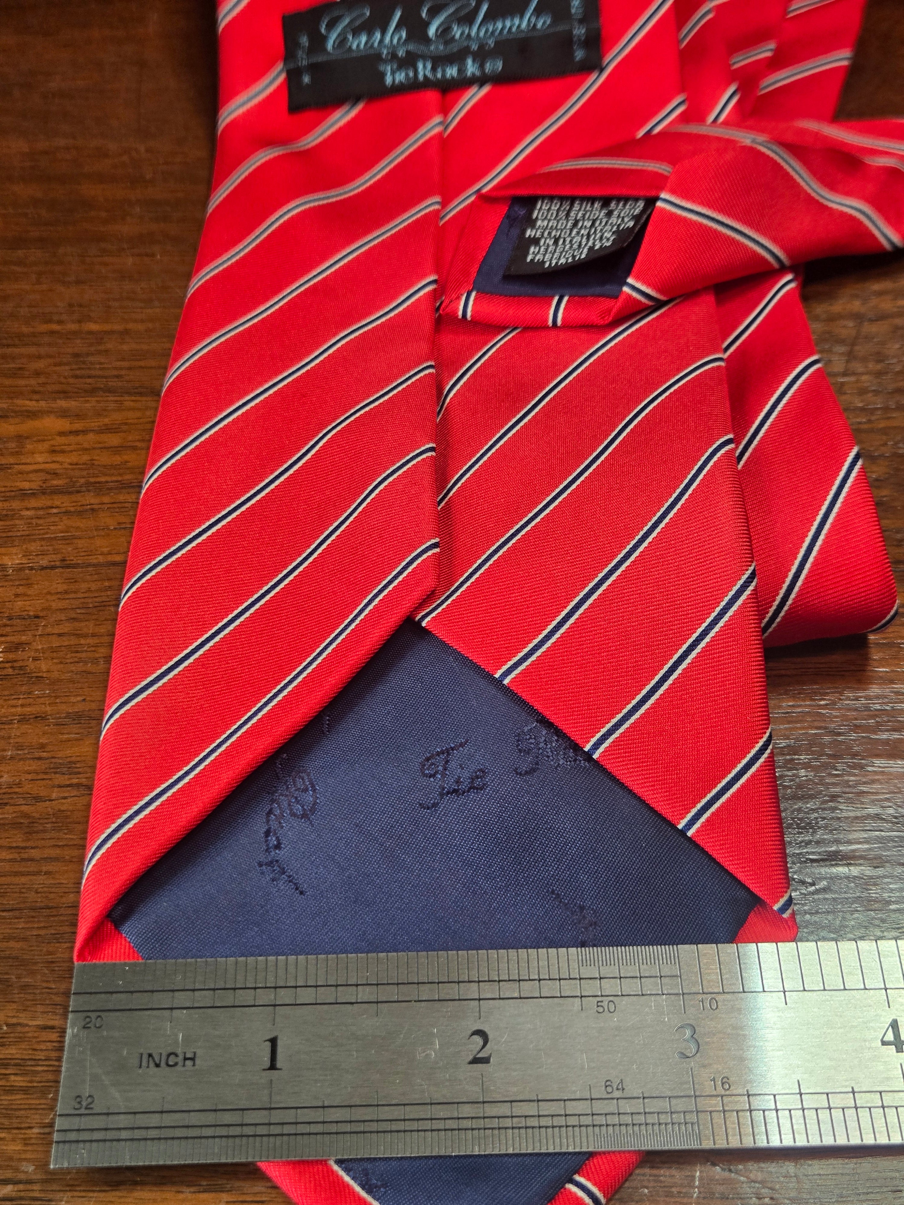 Carlo Colombo Red Silk Tie | Blue & White Diagonal Stripe