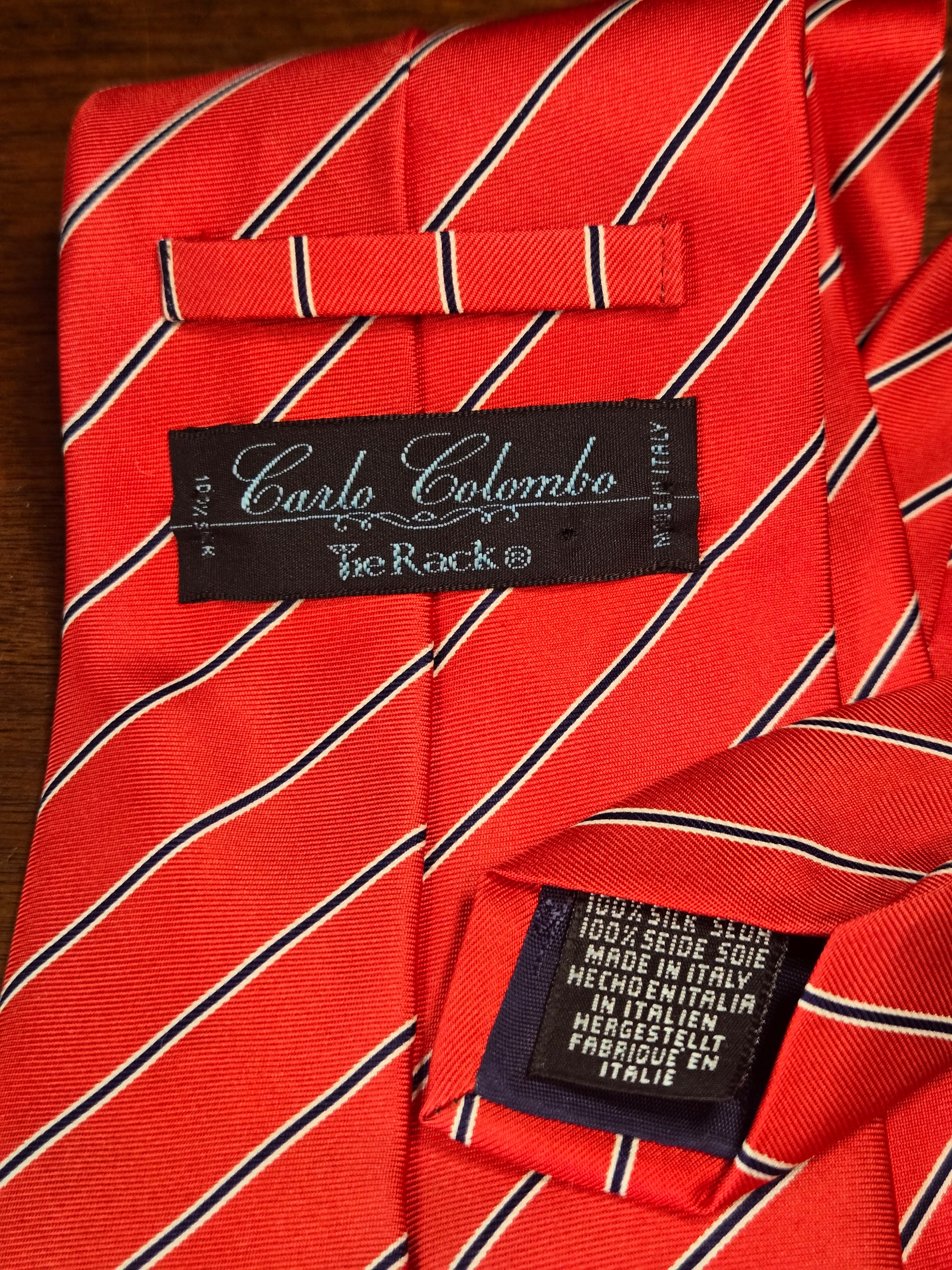 Carlo Colombo Red Silk Tie | Blue & White Diagonal Stripe